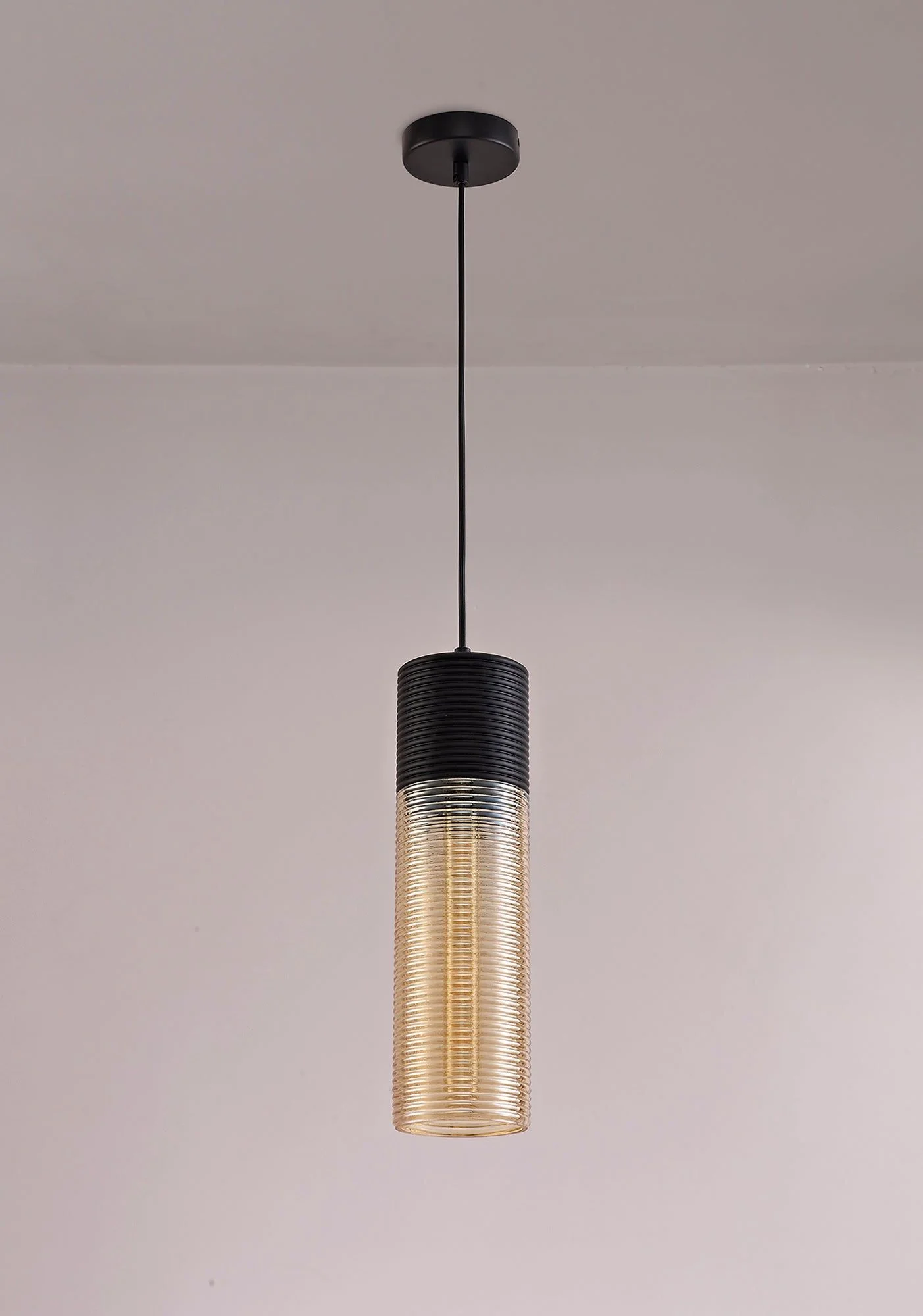 Cinto Single Cone/Tube Pendant 1 Light E27, Black/Amber Glass - Image 2