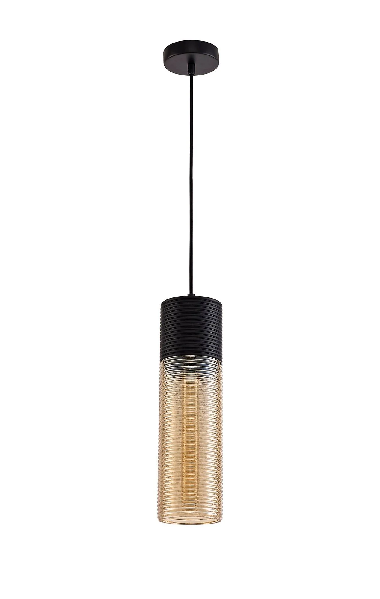 Cinto Single Cone/Tube Pendant 1 Light E27, Black/Amber Glass - Image 4