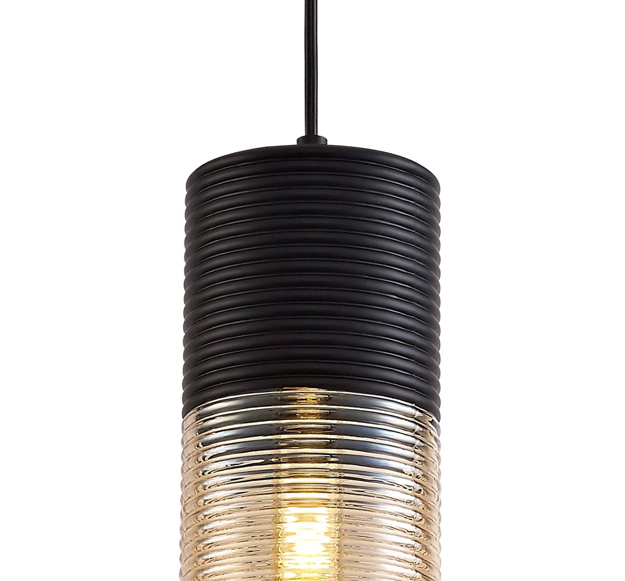 Cinto Single Cone/Tube Pendant 1 Light E27, Black/Amber Glass - Image 5