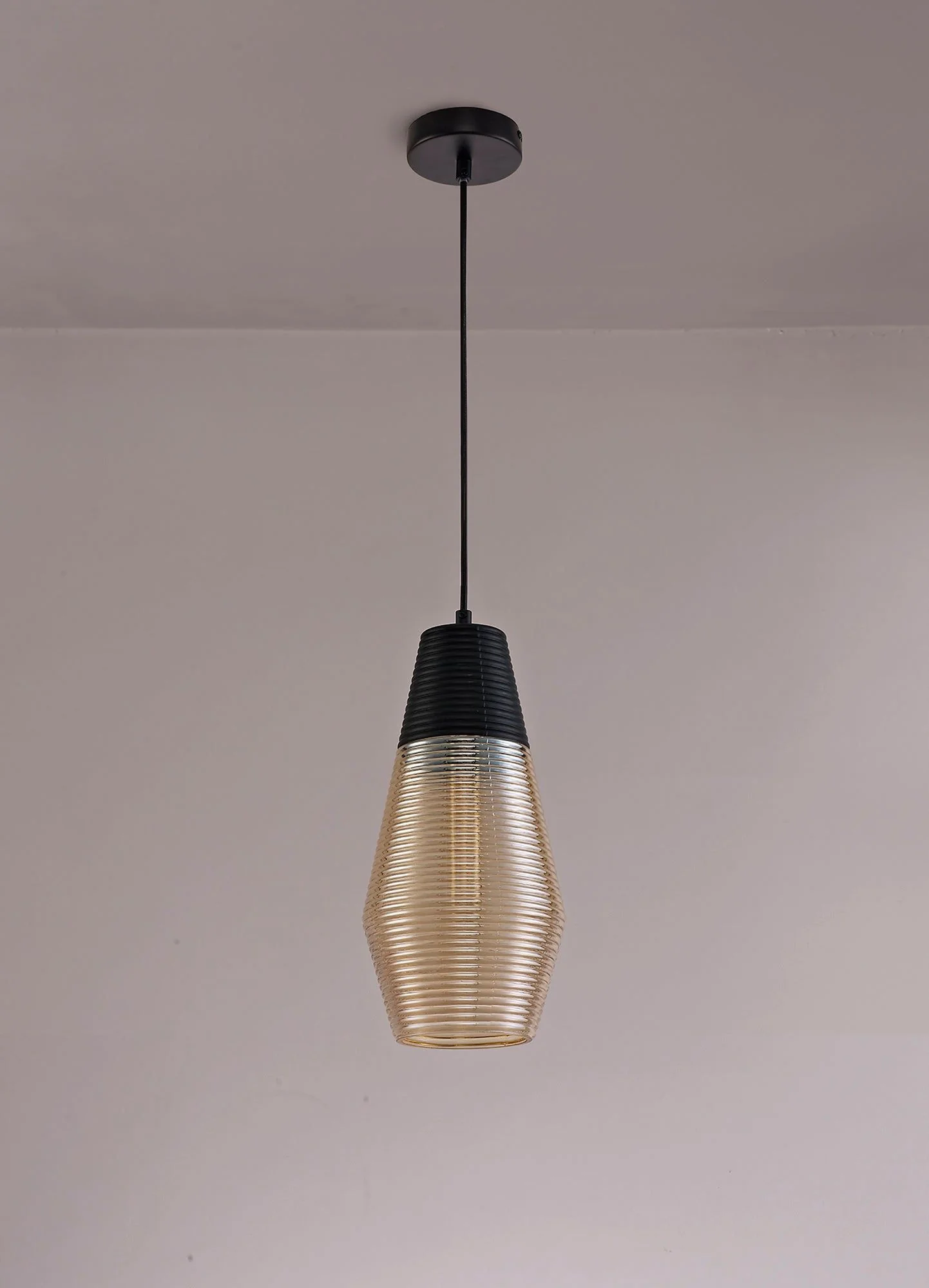 Cinto Single Cone/Tube Pendant 1 Light E27, Black/Amber Glass - Image 8