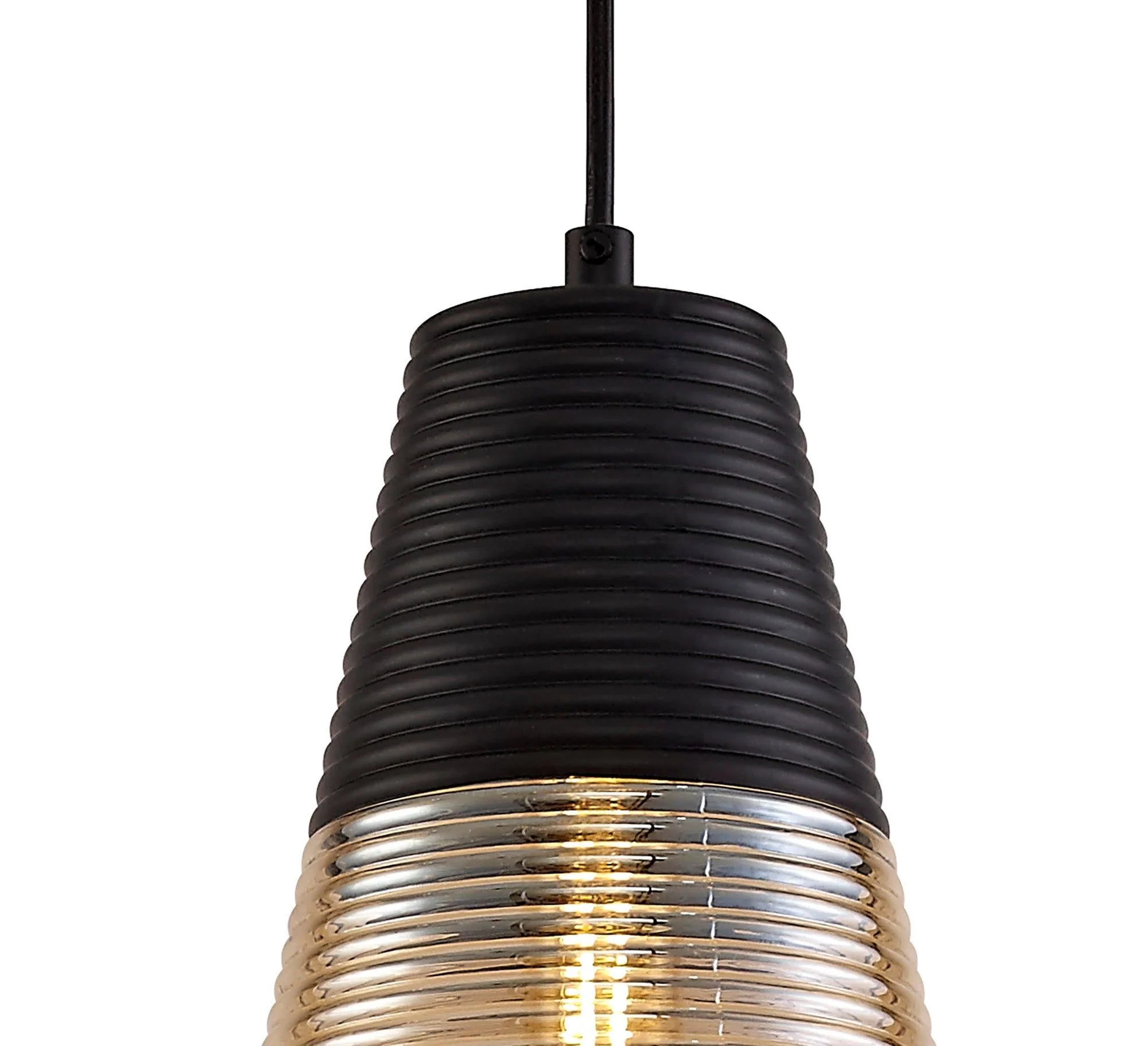 Cinto Single Cone/Tube Pendant 1 Light E27, Black/Amber Glass - Image 9