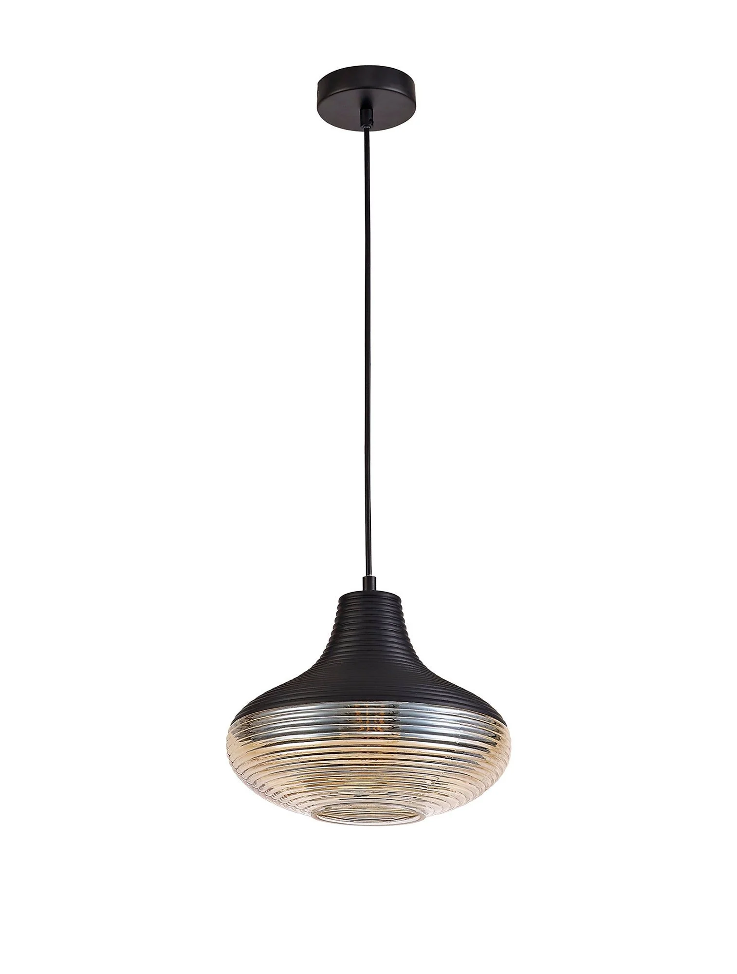 Cinto Single Vase Pendant 1 Light E27, Black/Amber Glass - Image 3