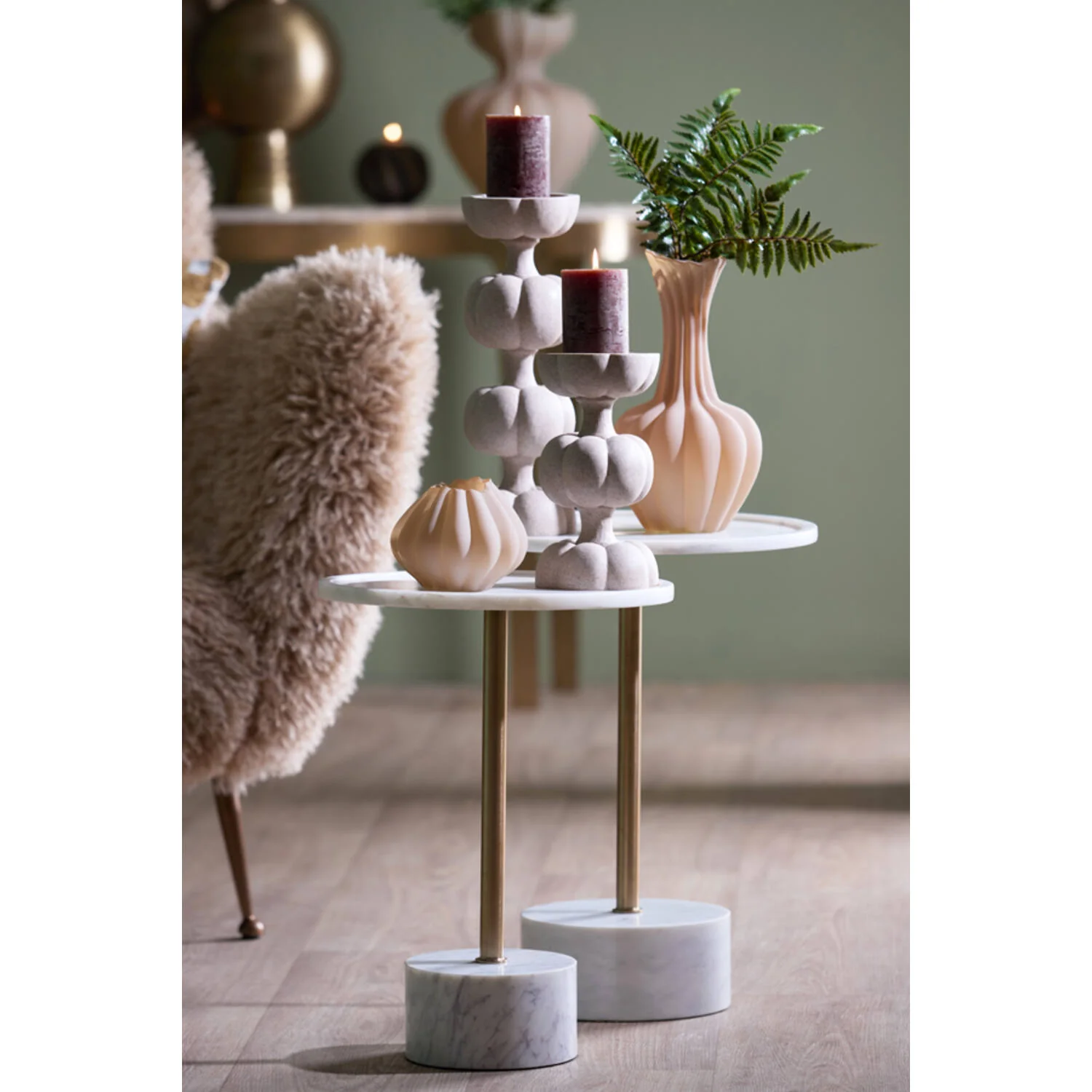 Civita Marble Side Table- White+Antique Bronze - Image 6