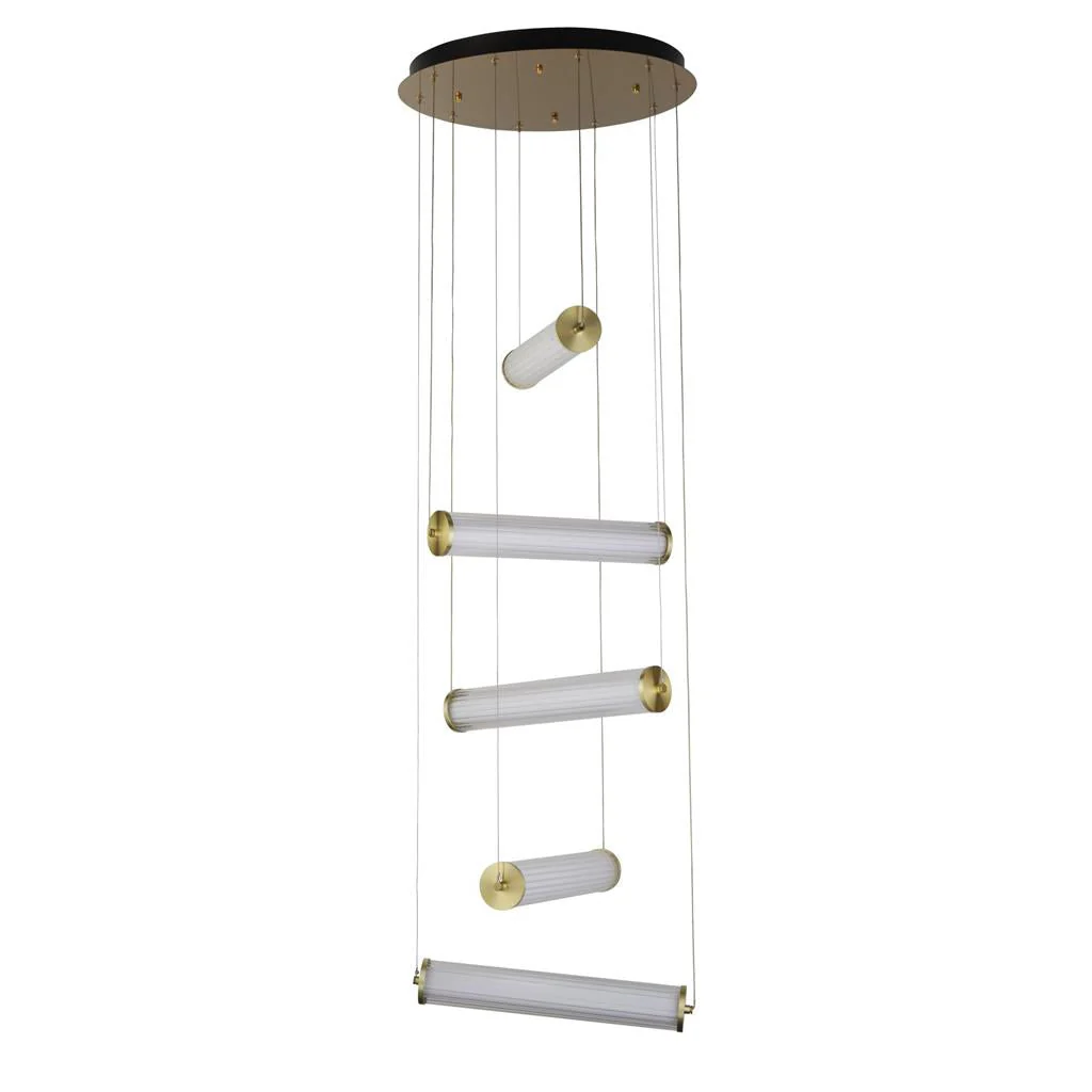 Clamp 5Lt LED Multi-Drop Pendant Gold Metal Clear & Opal Integrated LED - Image 2