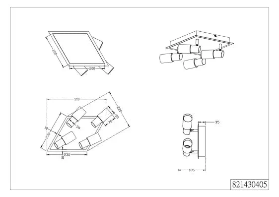 Clapton 4Lt Square Plate Spotlight - Chrome - Image 3