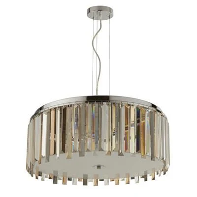 Clarissa 5 Lt Drum Pendant Light - Chrome & Glass Prisms - Image 2