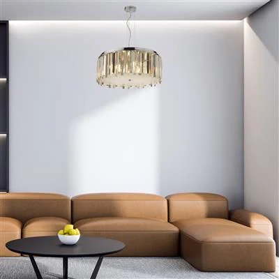 Clarissa 5 Lt Drum Pendant Light - Chrome & Glass Prisms - Image 5