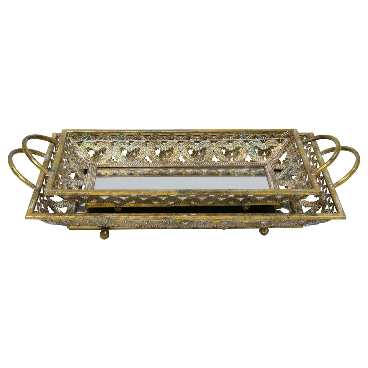 Claro Trays (Set of 2) - Antique Gold Finish - Image 2
