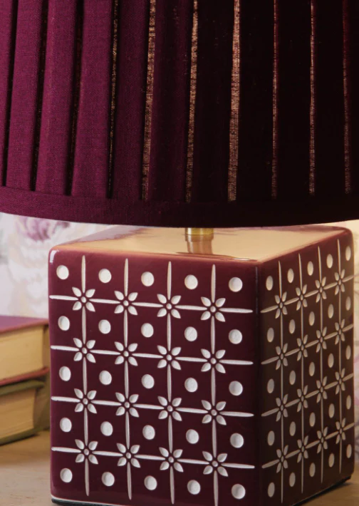 Claudina Table Lamp Purple Ceramic and Antique Brass With Shade - Image 4