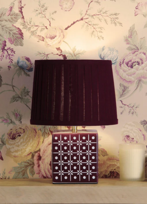 Claudina Table Lamp Purple Ceramic and Antique Brass With Shade - Image 5