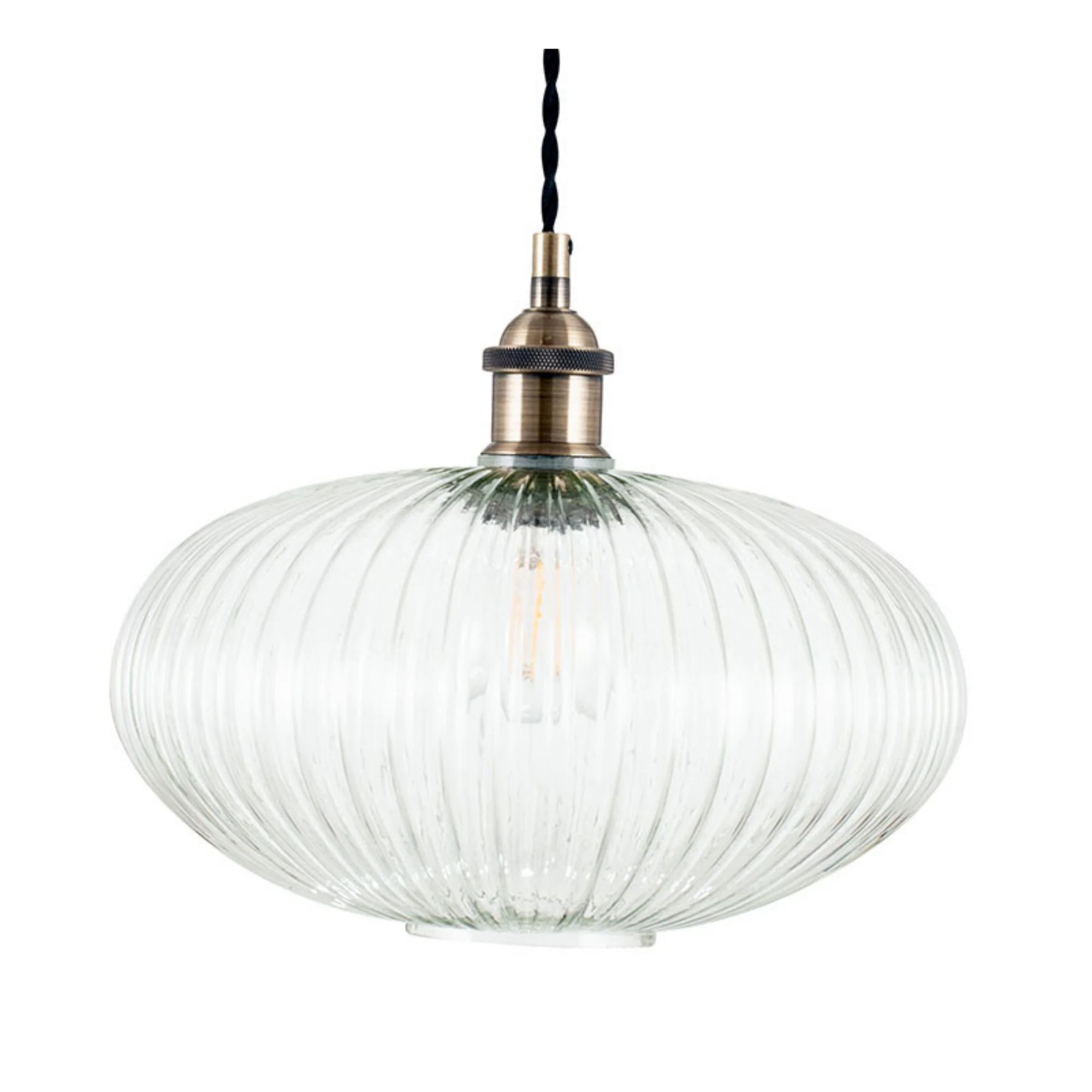 Clear Ribbed Glass Pendant - Image 2