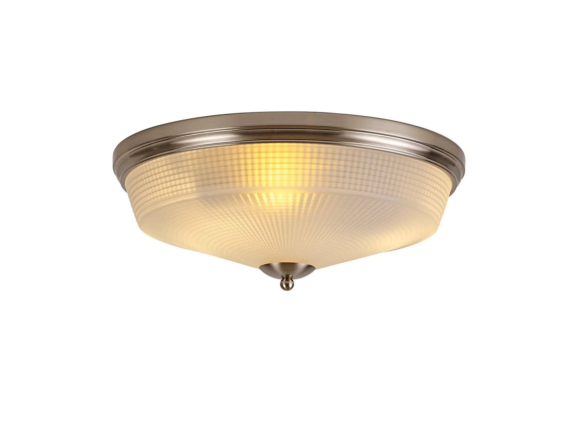 Cleron 2 Light E27 Flush Ceiling Light, Antique Brass, Satin Nickel, Polished Nickel / Prismatic Glass - Image 6