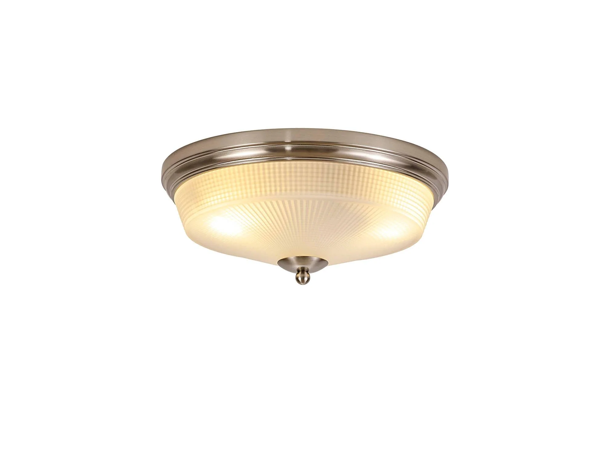 Cleron 2 Light E27 Flush Ceiling Light, Antique Brass, Satin Nickel, Polished Nickel / Prismatic Glass - Image 7