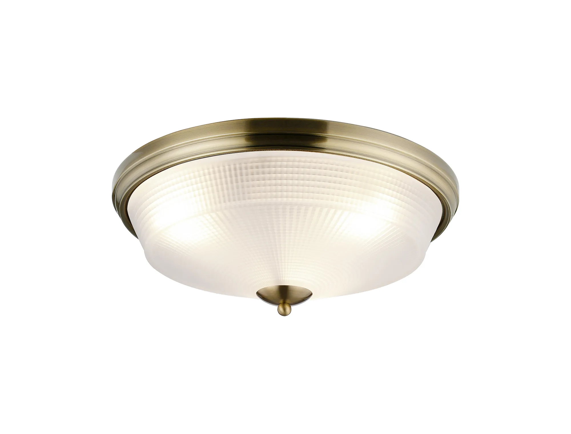 Cleron 2 Light E27 Flush Ceiling Light, Antique Brass, Satin Nickel, Polished Nickel / Prismatic Glass - Image 8