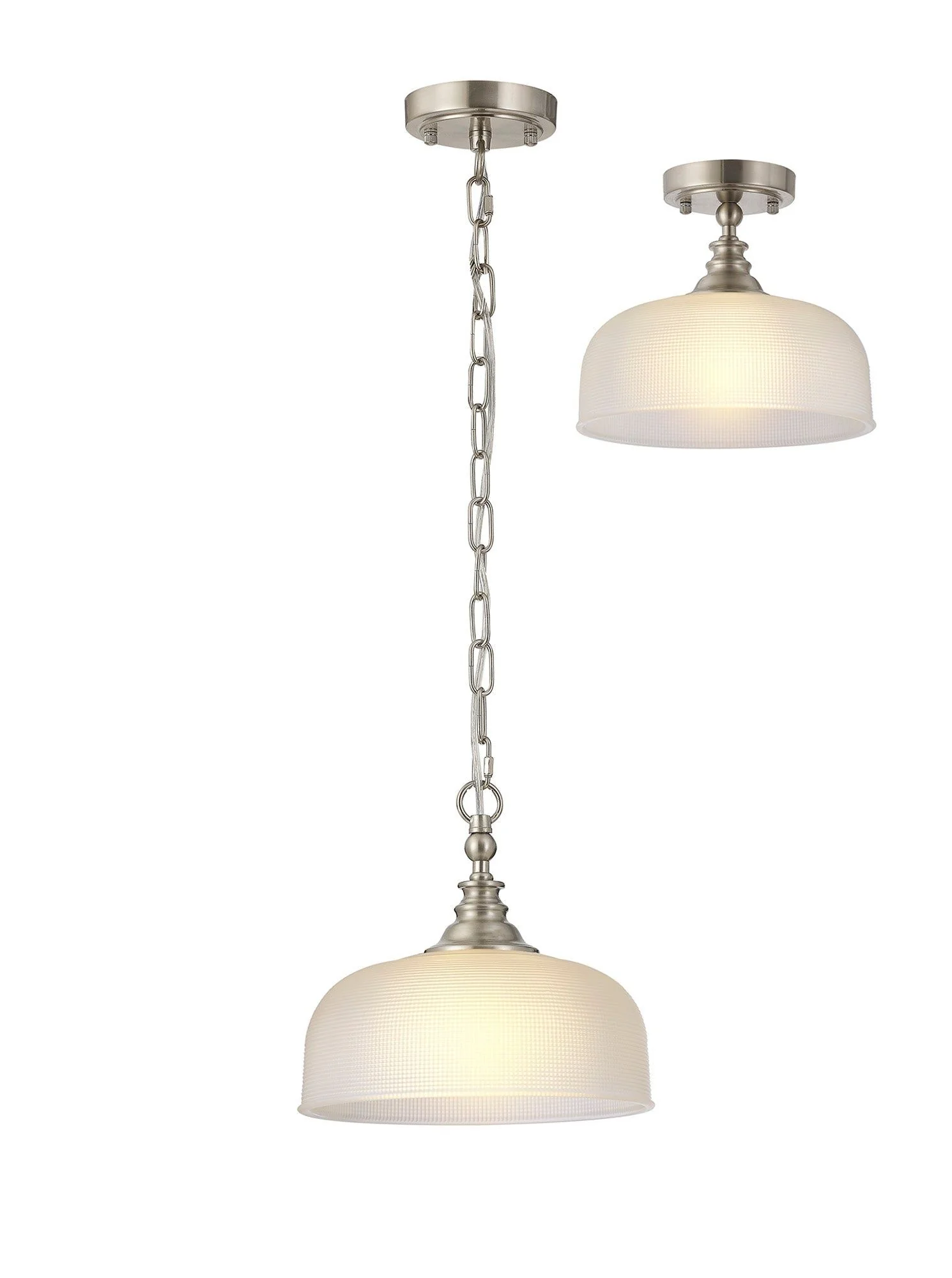 Cleron Flush / Single Pendant, 1 Light Adjustable E27, Polished Nickel, Antique Brass, Satin Nickel / Prismatic Glass - Image 10