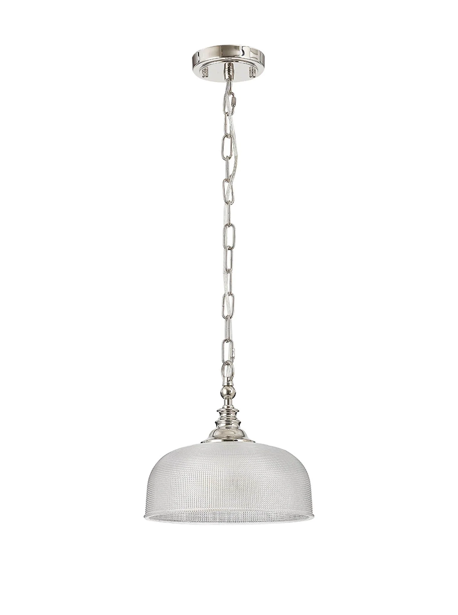 Cleron Flush / Single Pendant, 1 Light Adjustable E27, Polished Nickel, Antique Brass, Satin Nickel / Prismatic Glass - Image 4
