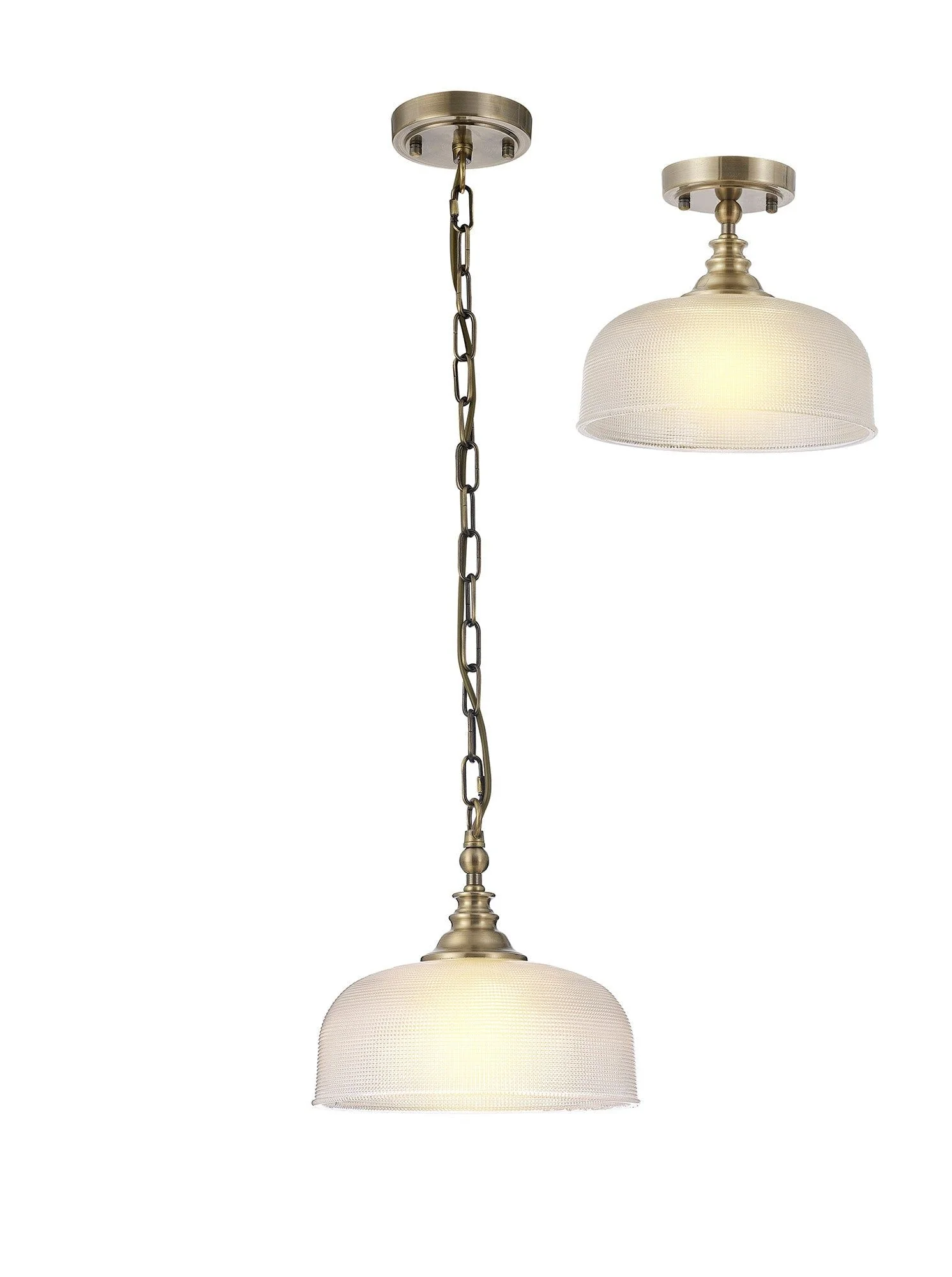 Cleron Flush / Single Pendant, 1 Light Adjustable E27, Polished Nickel, Antique Brass, Satin Nickel / Prismatic Glass - Image 6