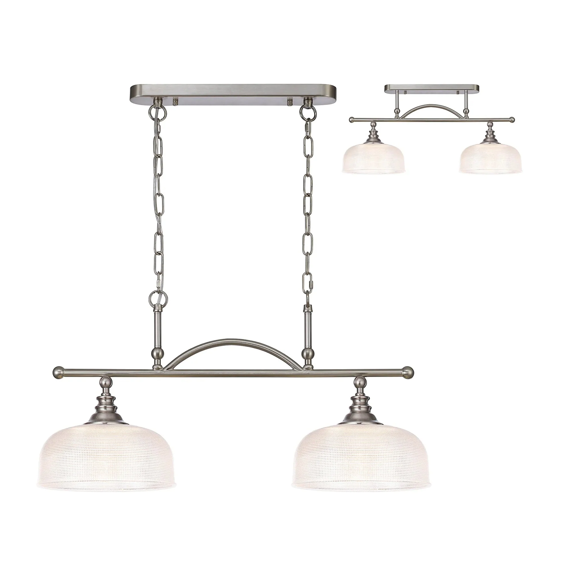 Cleron Semi Flush / Kitchen Light, 2/3, Satin Nickel, Polished Nickel, Antique Brass / Prismatic Glass - Image 10