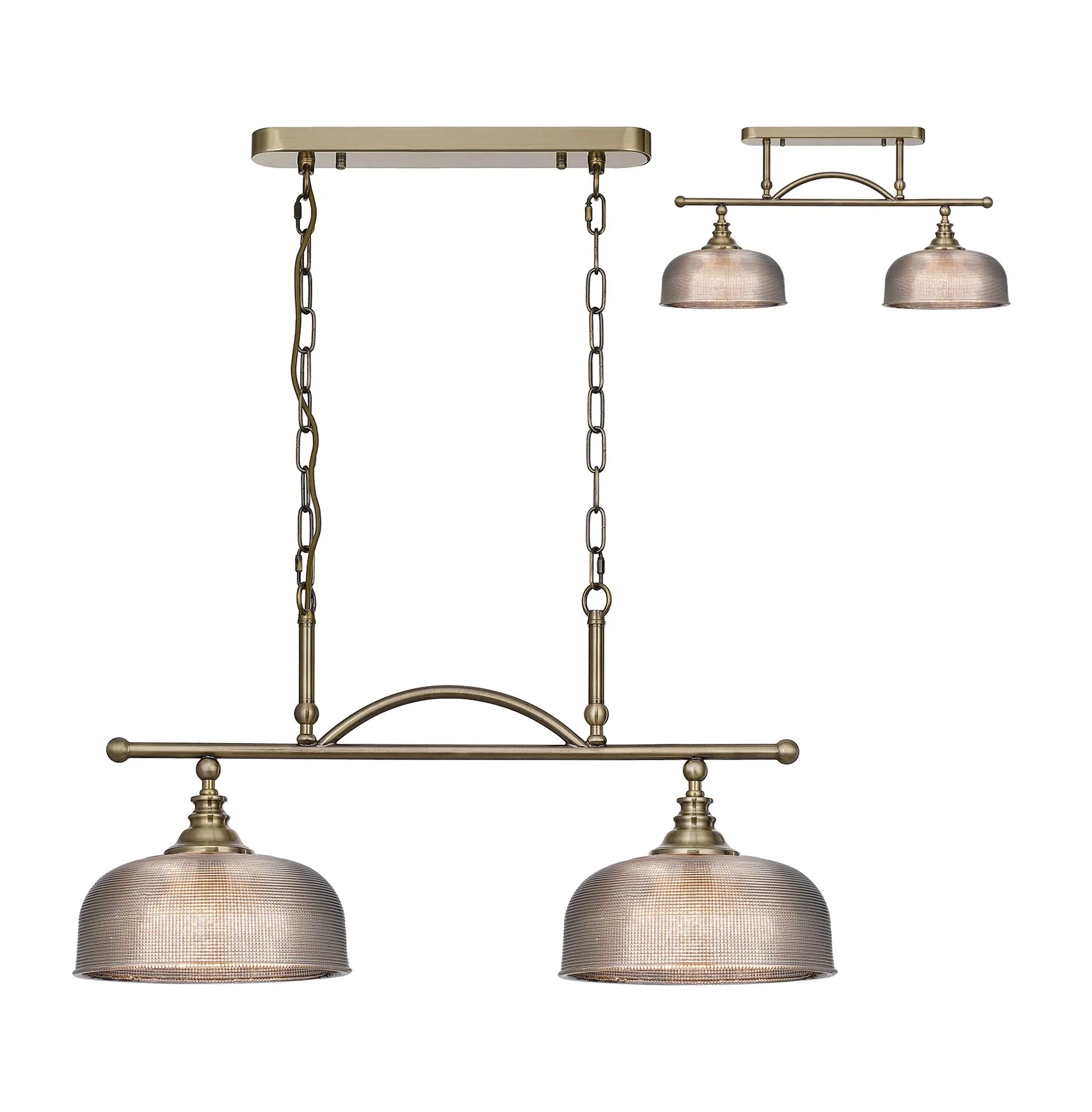 Cleron Semi Flush / Kitchen Light, 2/3, Satin Nickel, Polished Nickel, Antique Brass / Prismatic Glass - Image 11