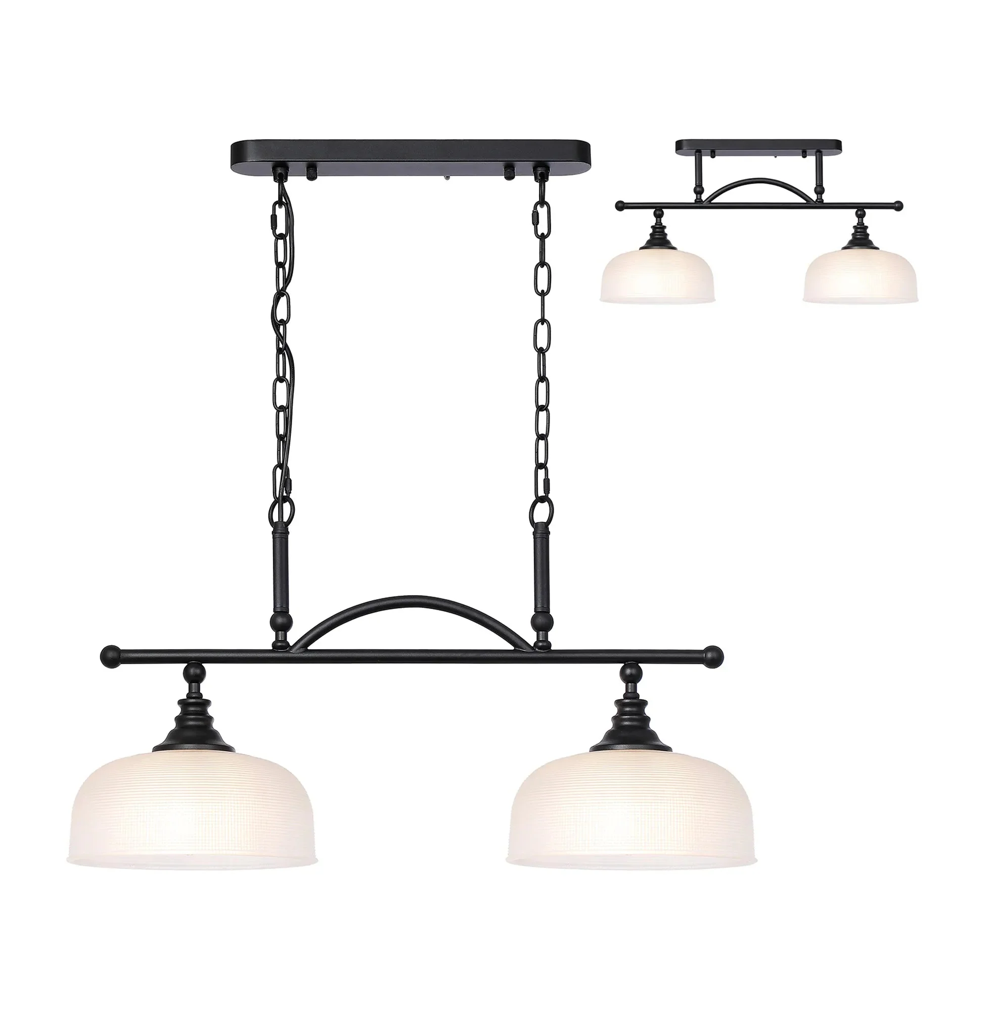 Cleron Semi Flush / Kitchen Light, 2/3, Satin Nickel, Polished Nickel, Antique Brass / Prismatic Glass - Image 12