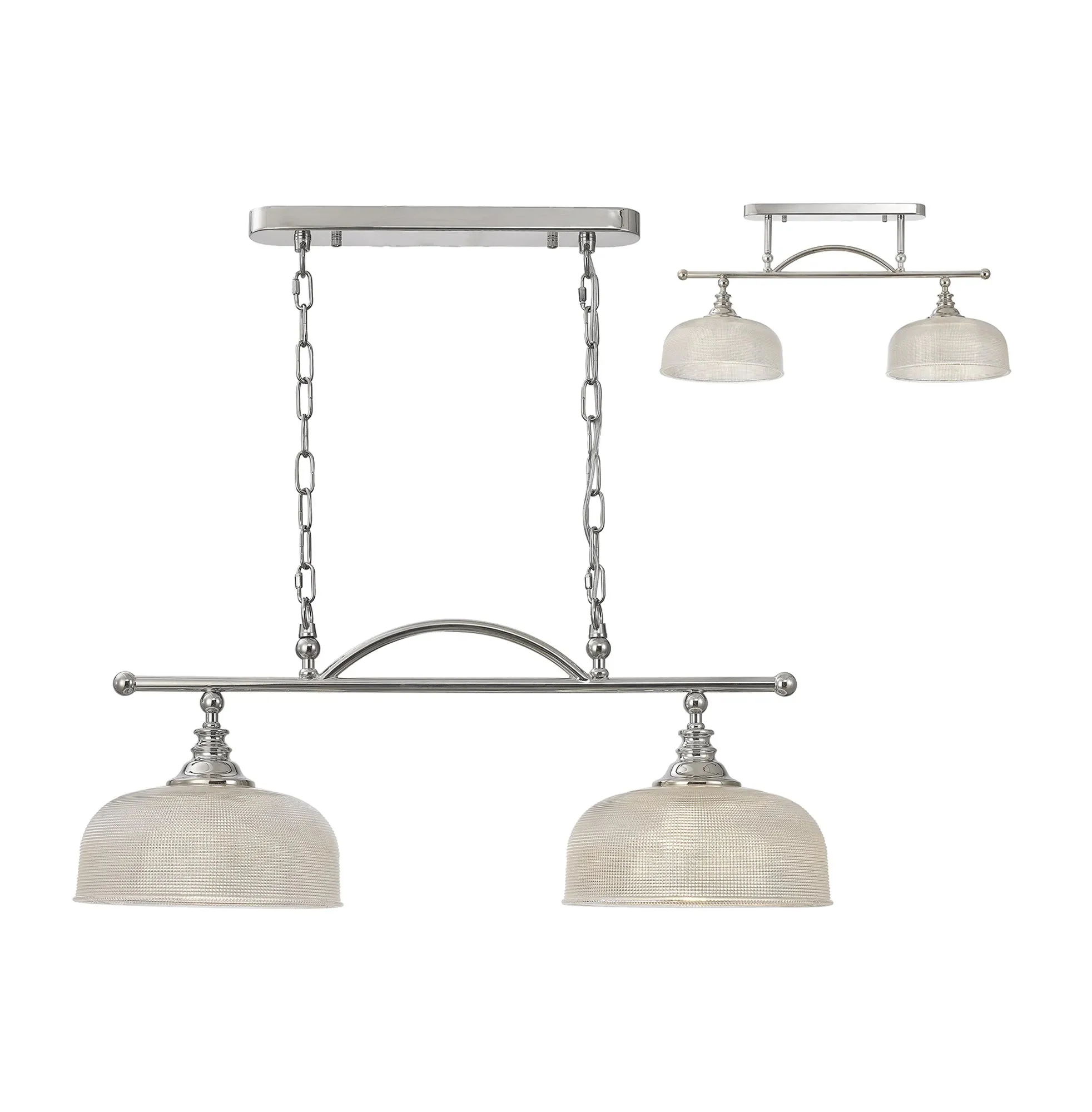 Cleron Semi Flush / Kitchen Light, 2/3, Satin Nickel, Polished Nickel, Antique Brass / Prismatic Glass - Image 15