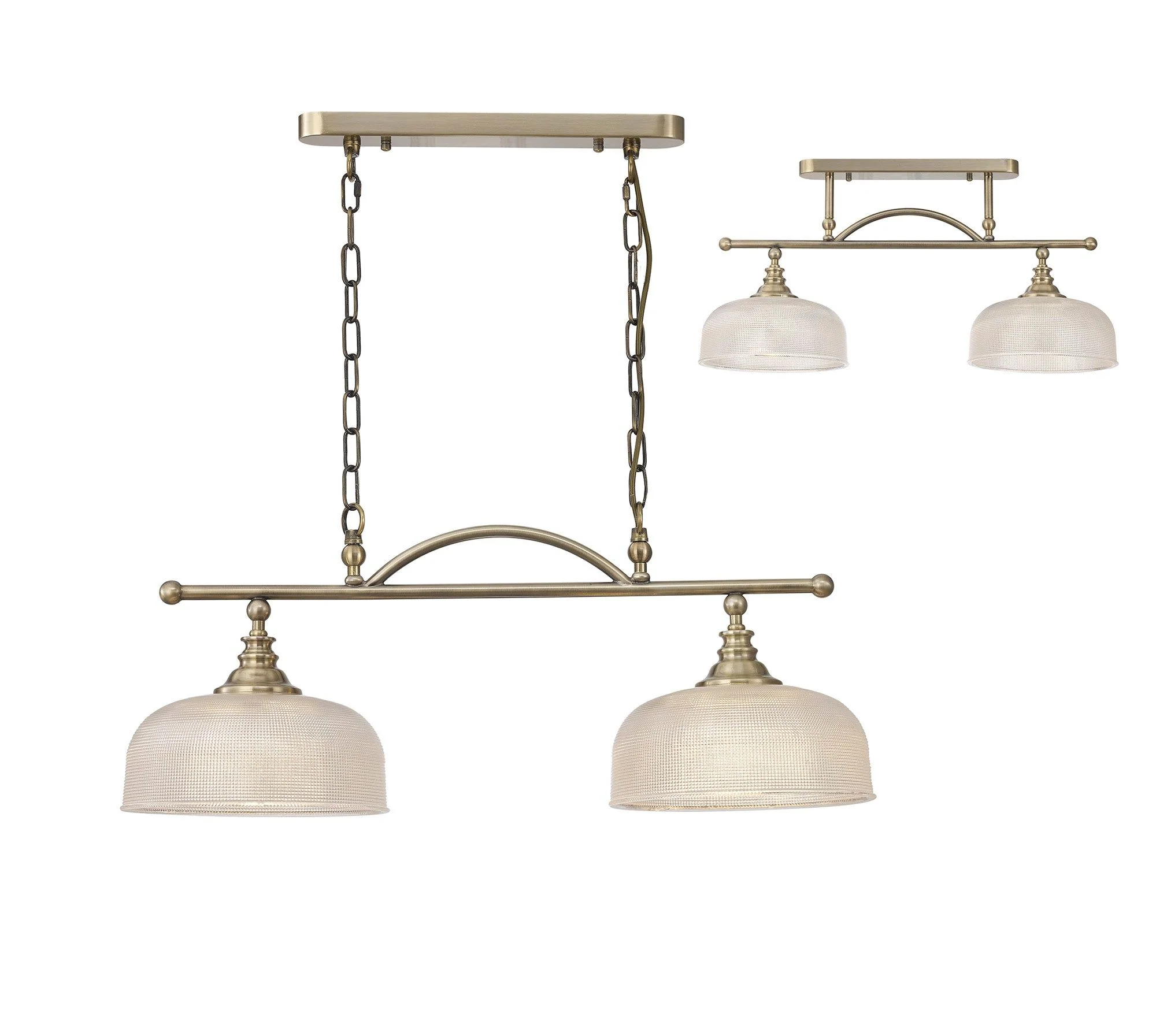 Cleron Semi Flush / Kitchen Light, 2/3, Satin Nickel, Polished Nickel, Antique Brass / Prismatic Glass - Image 16