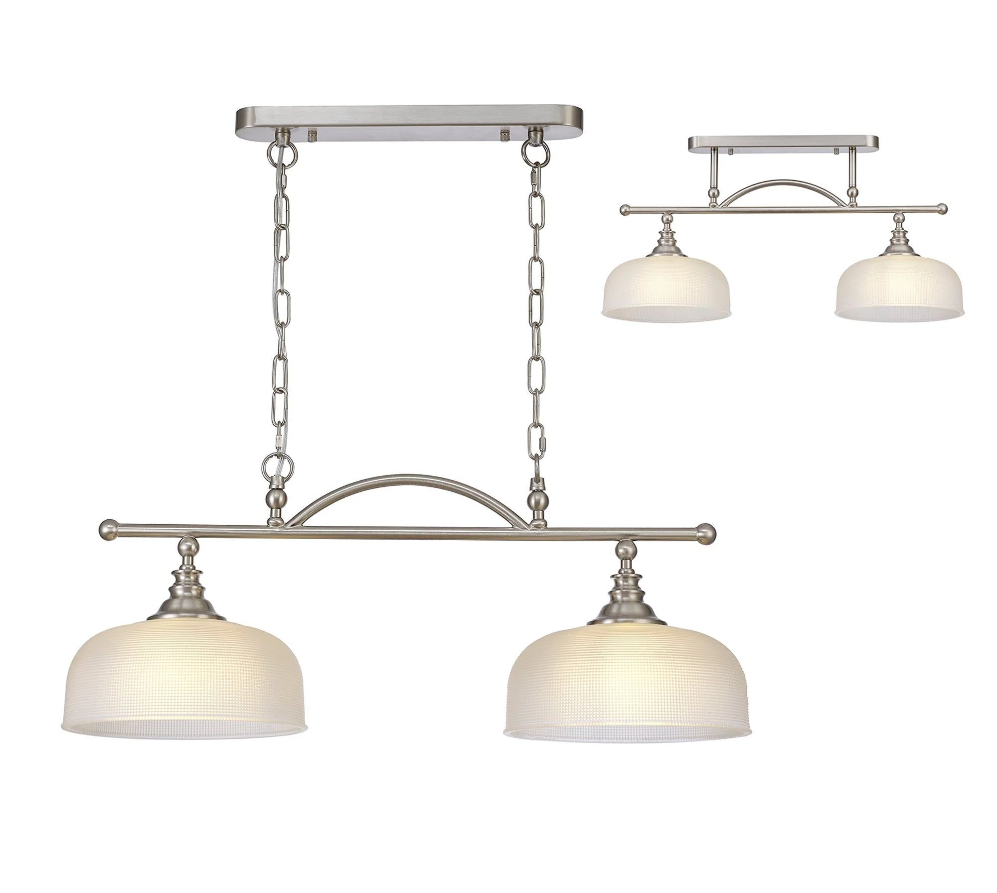 Cleron Semi Flush / Kitchen Light, 2/3, Satin Nickel, Polished Nickel, Antique Brass / Prismatic Glass - Image 19