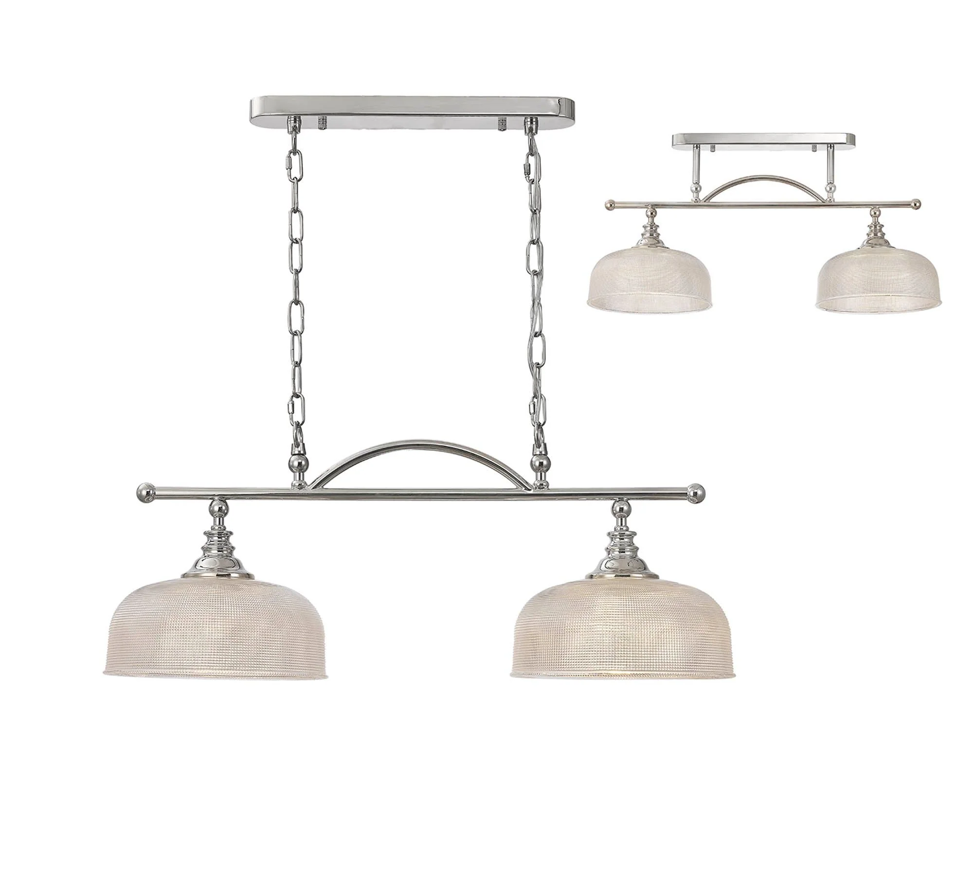 Cleron Semi Flush / Kitchen Light, 2/3, Satin Nickel, Polished Nickel, Antique Brass / Prismatic Glass - Image 2