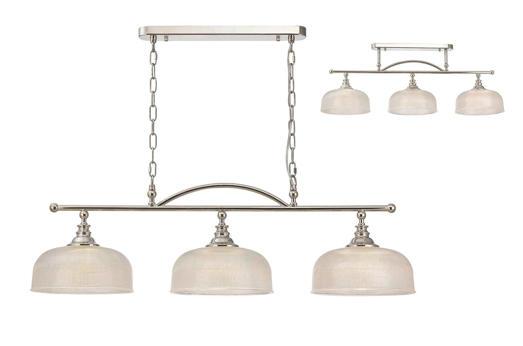 Cleron Semi Flush / Kitchen Light, 2/3, Satin Nickel, Polished Nickel, Antique Brass / Prismatic Glass - Image 23
