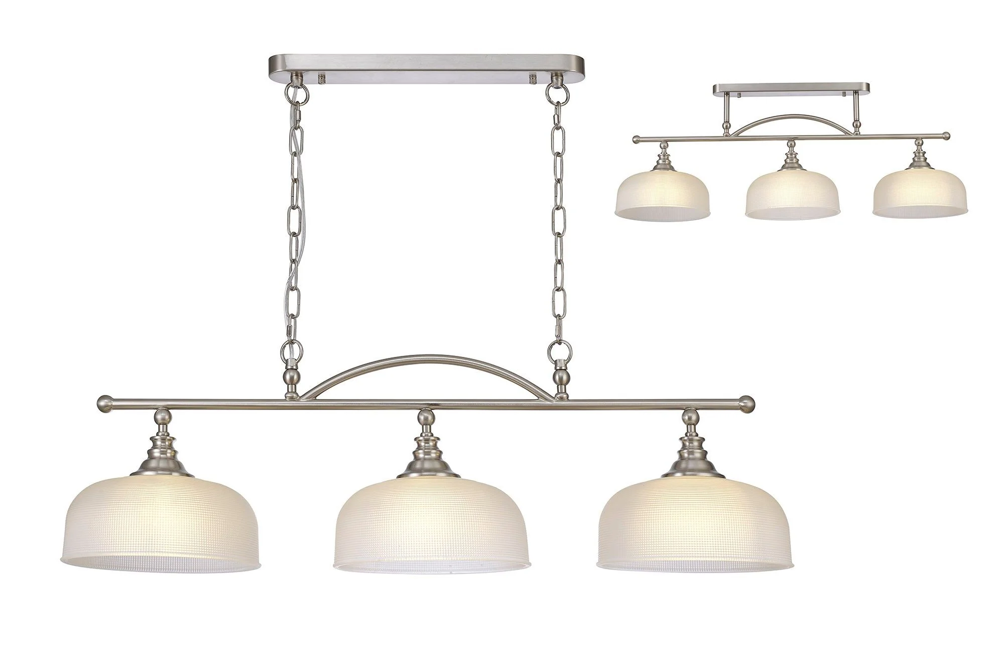 Cleron Semi Flush / Kitchen Light, 2/3, Satin Nickel, Polished Nickel, Antique Brass / Prismatic Glass - Image 27