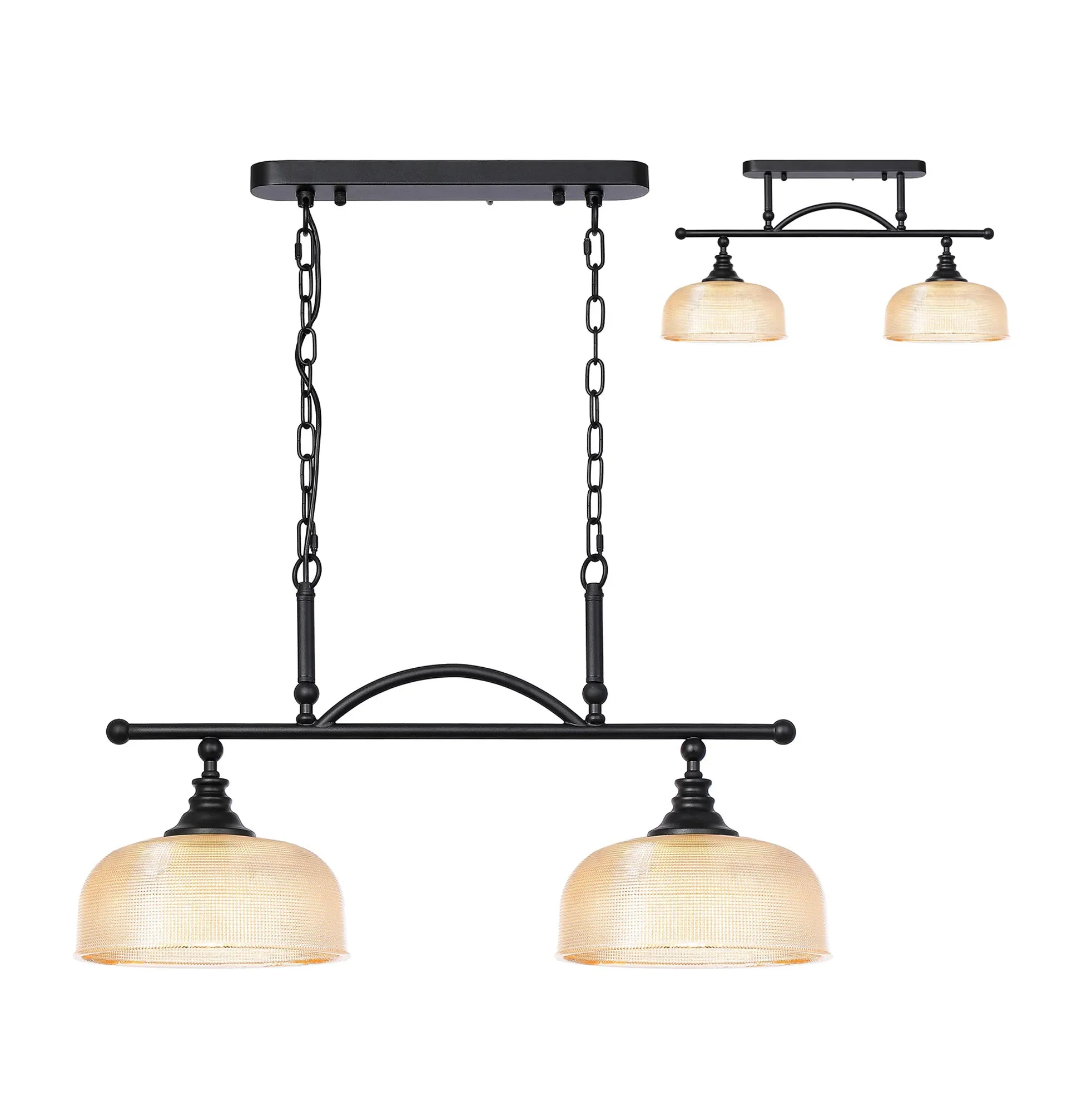 Cleron Semi Flush / Kitchen Light, 2/3, Satin Nickel, Polished Nickel, Antique Brass / Prismatic Glass - Image 32