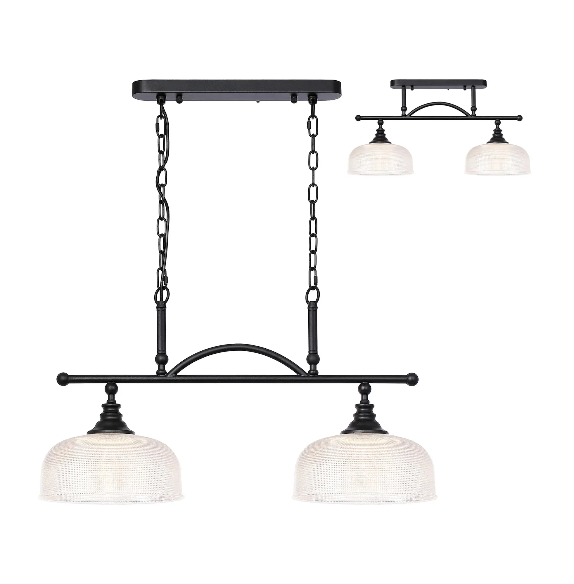 Cleron Semi Flush / Kitchen Light, 2/3, Satin Nickel, Polished Nickel, Antique Brass / Prismatic Glass - Image 33