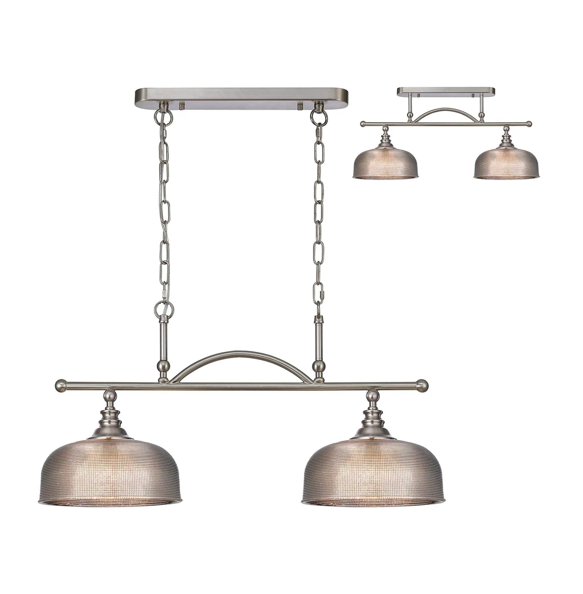 Cleron Semi Flush / Kitchen Light, 2/3, Satin Nickel, Polished Nickel, Antique Brass / Prismatic Glass - Image 38