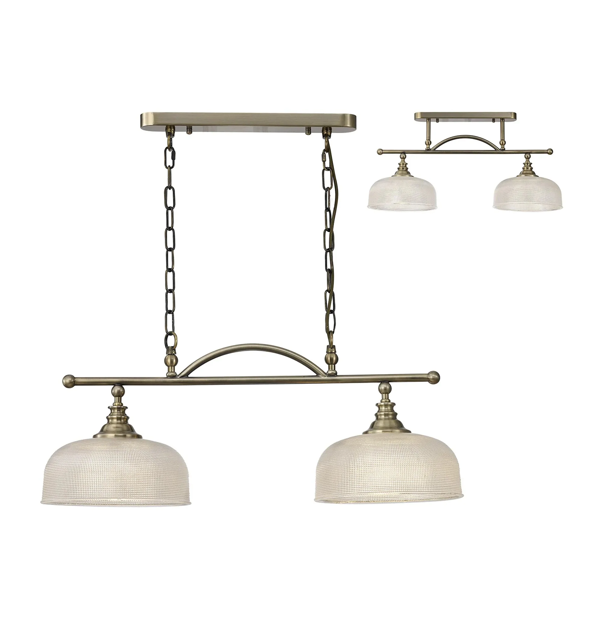 Cleron Semi Flush / Kitchen Light, 2/3, Satin Nickel, Polished Nickel, Antique Brass / Prismatic Glass - Image 39