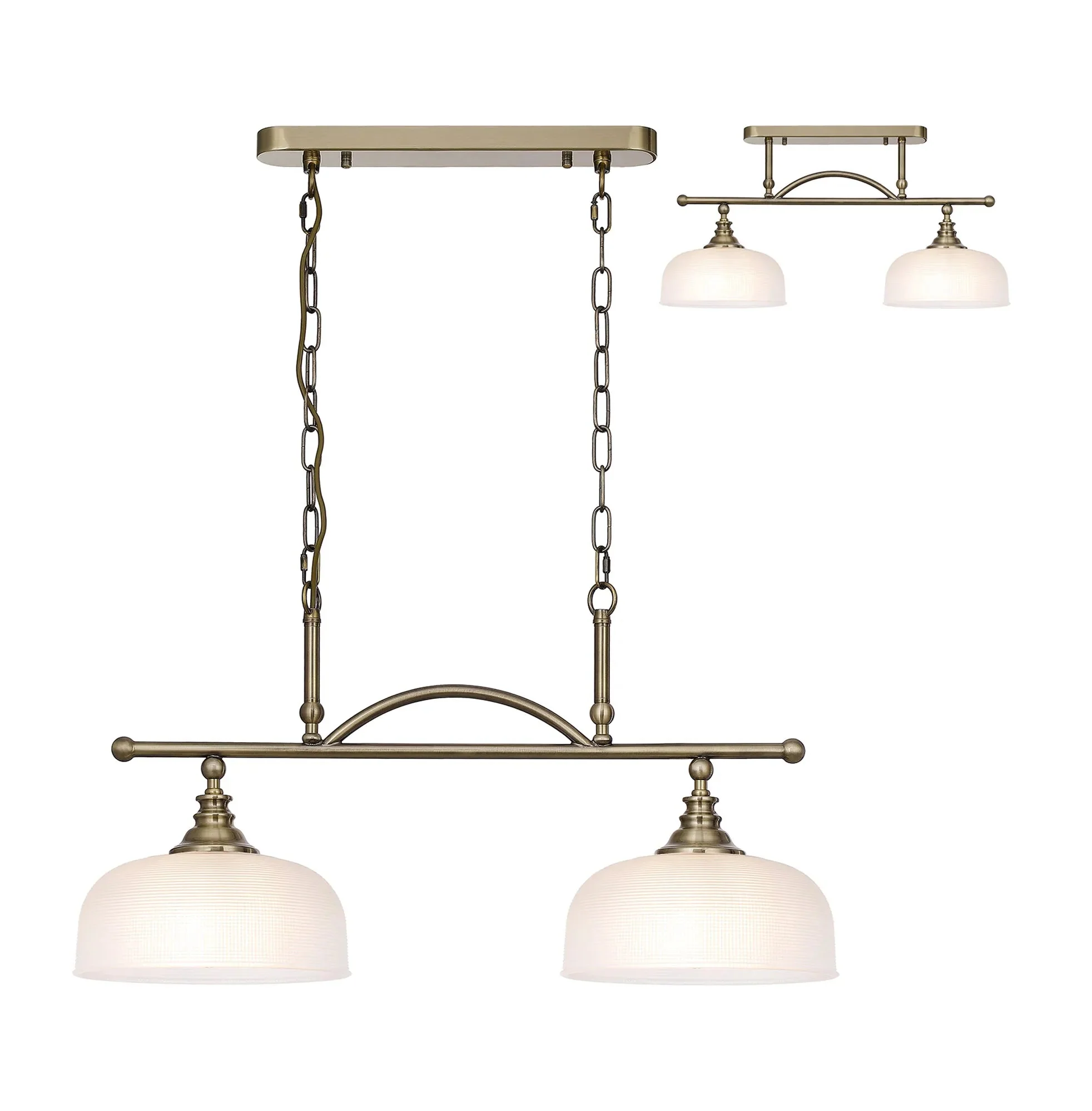 Cleron Semi Flush / Kitchen Light, 2/3, Satin Nickel, Polished Nickel, Antique Brass / Prismatic Glass - Image 4