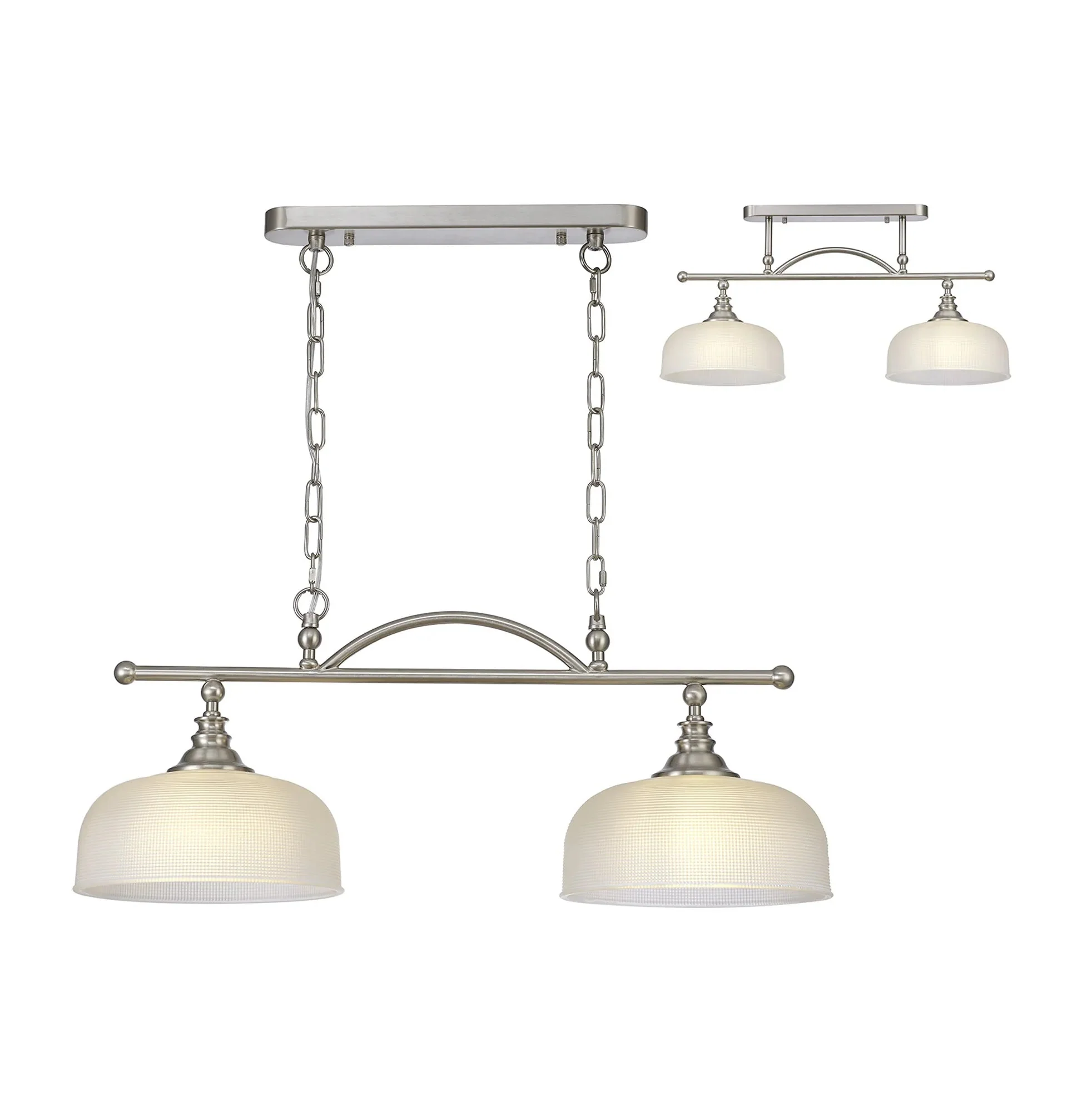 Cleron Semi Flush / Kitchen Light, 2/3, Satin Nickel, Polished Nickel, Antique Brass / Prismatic Glass - Image 40