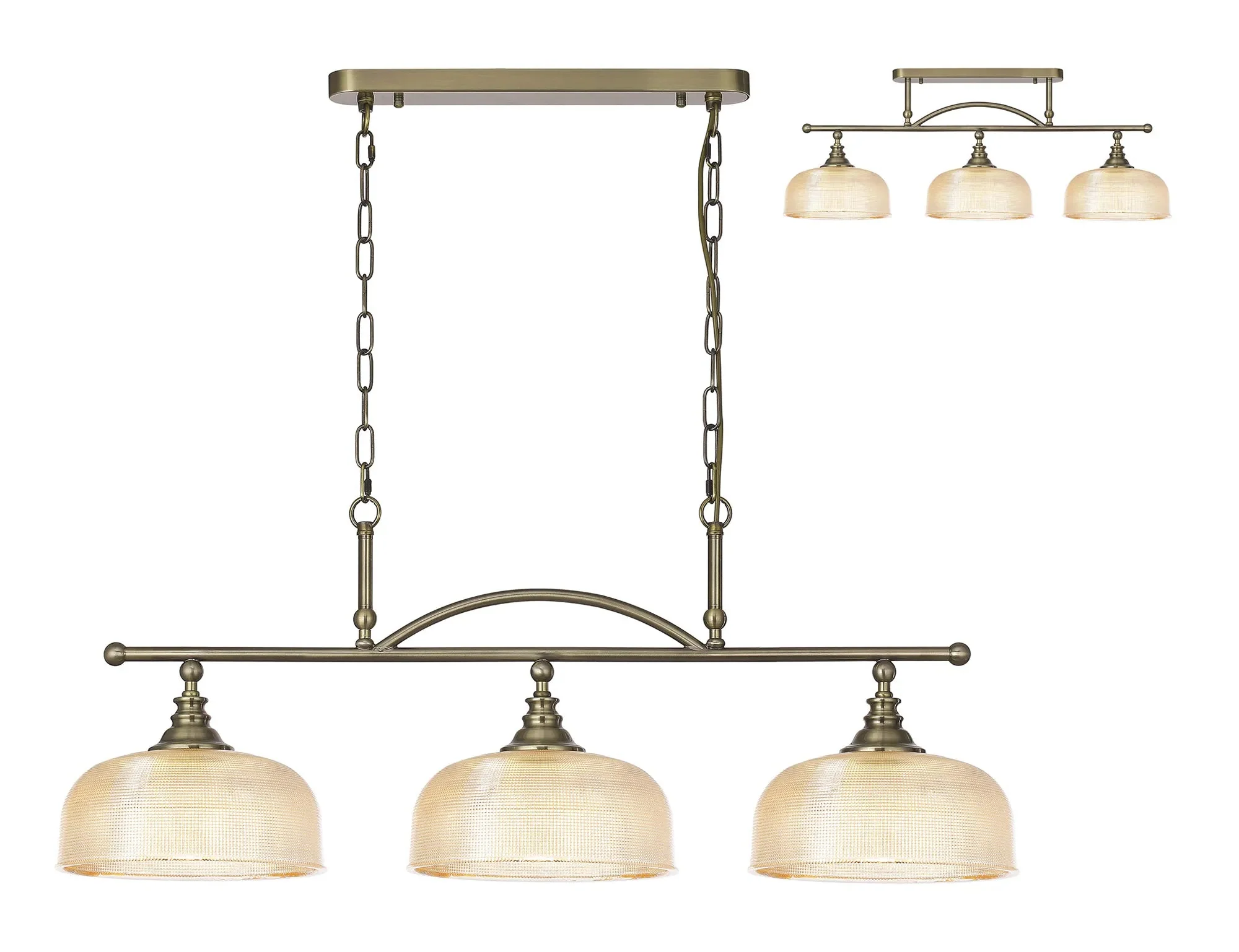 Cleron Semi Flush / Kitchen Light, 2/3, Satin Nickel, Polished Nickel, Antique Brass / Prismatic Glass - Image 42