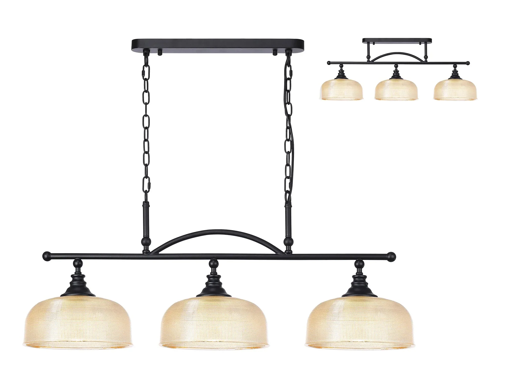 Cleron Semi Flush / Kitchen Light, 2/3, Satin Nickel, Polished Nickel, Antique Brass / Prismatic Glass - Image 43