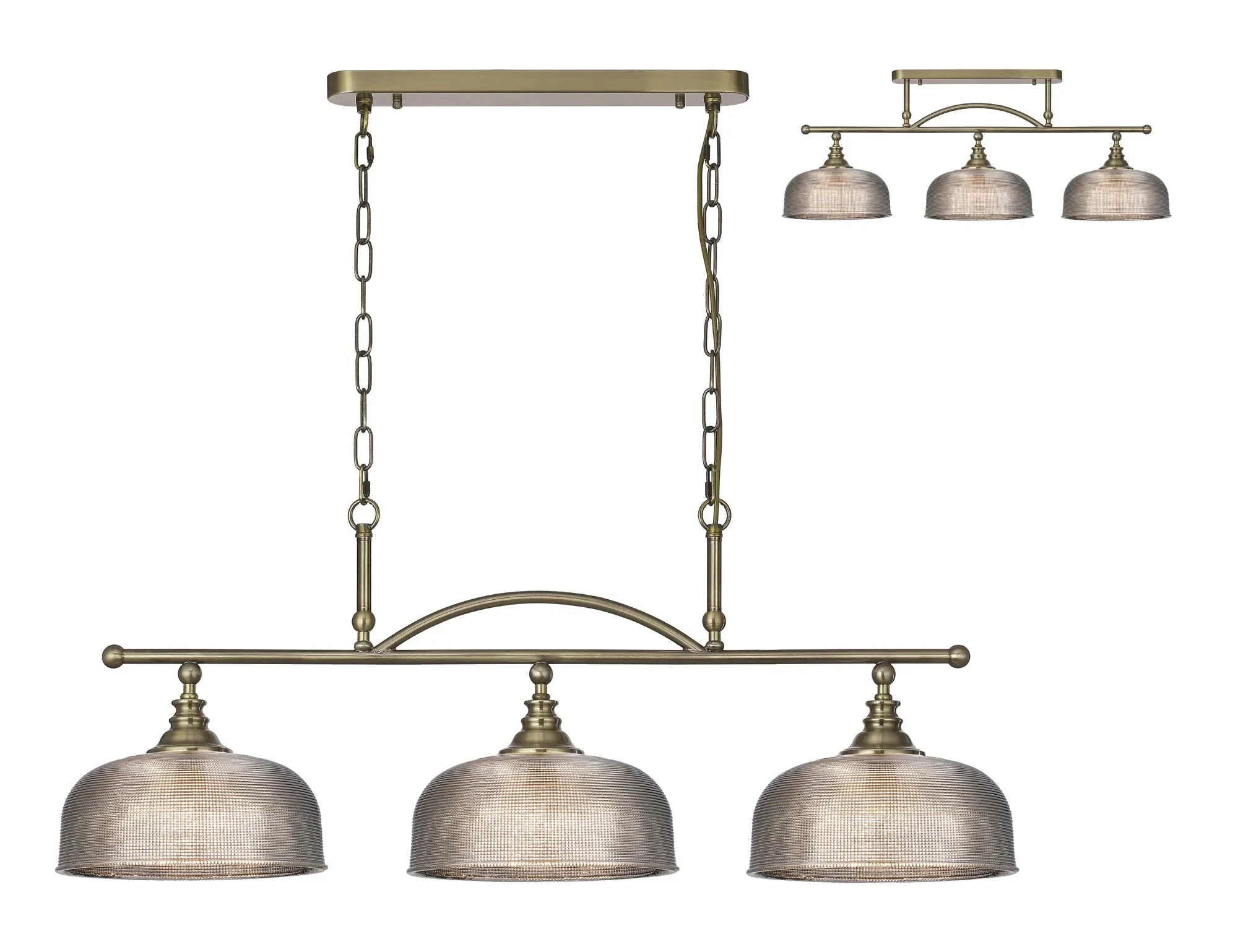 Cleron Semi Flush / Kitchen Light, 2/3, Satin Nickel, Polished Nickel, Antique Brass / Prismatic Glass - Image 44