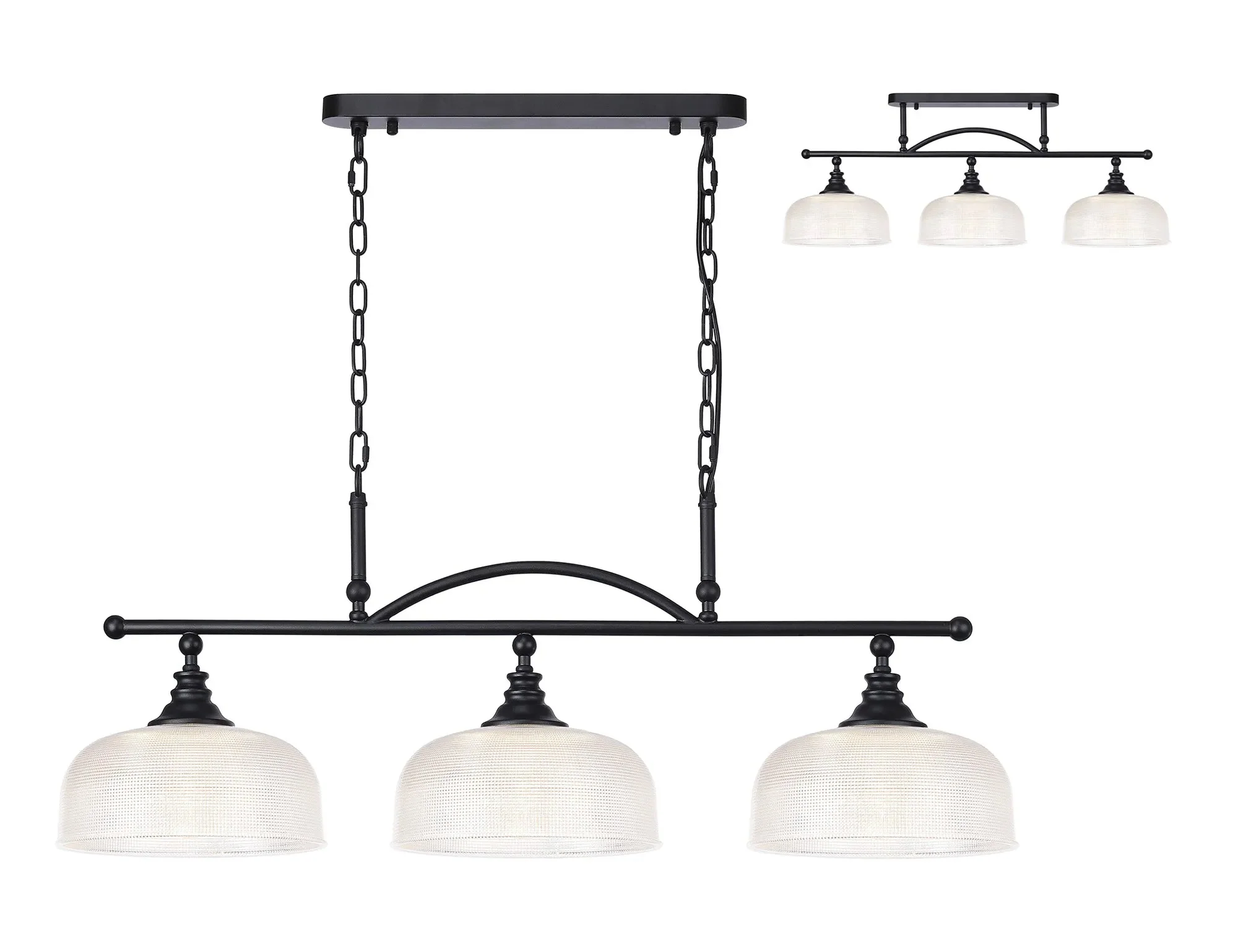 Cleron Semi Flush / Kitchen Light, 2/3, Satin Nickel, Polished Nickel, Antique Brass / Prismatic Glass - Image 45