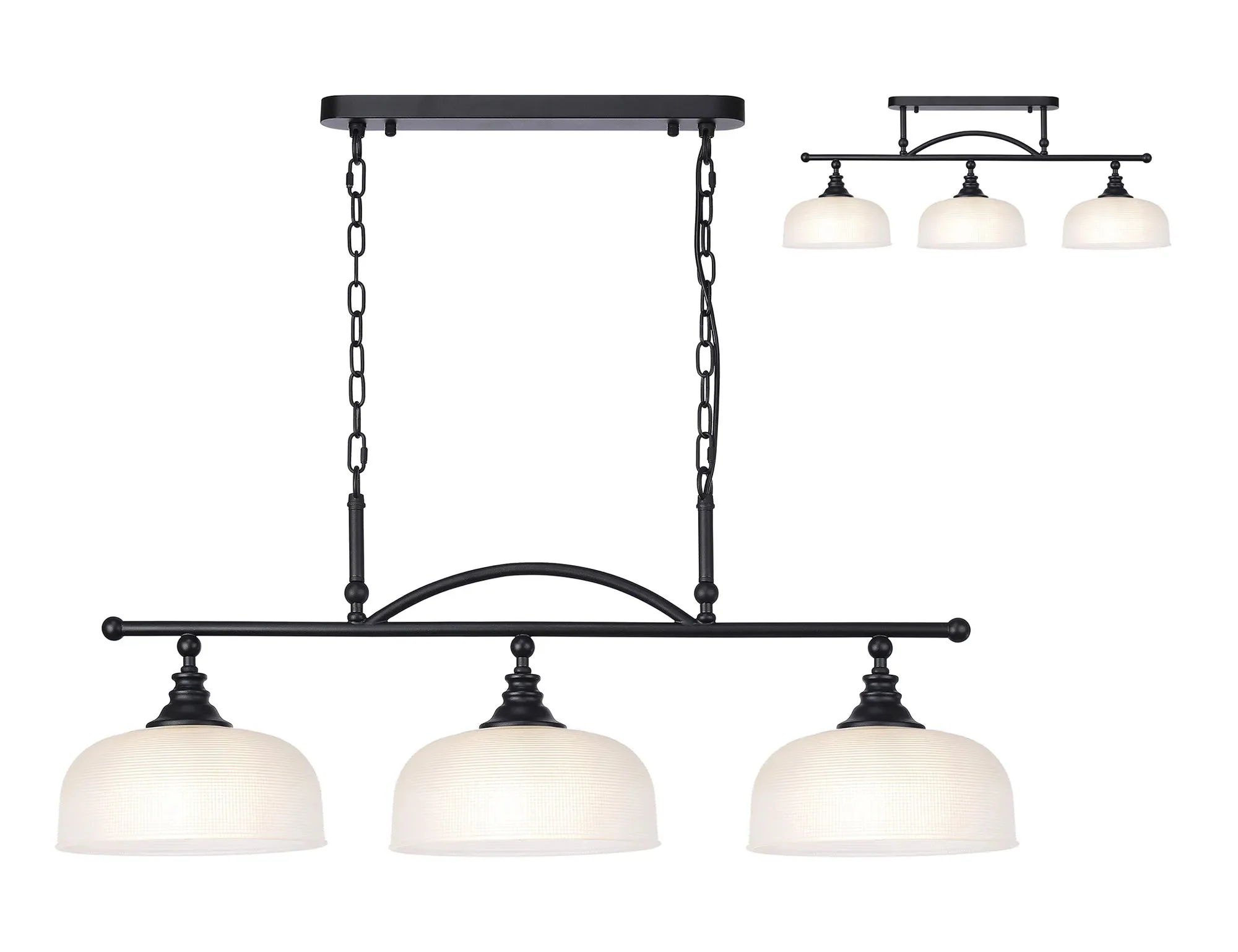 Cleron Semi Flush / Kitchen Light, 2/3, Satin Nickel, Polished Nickel, Antique Brass / Prismatic Glass - Image 46