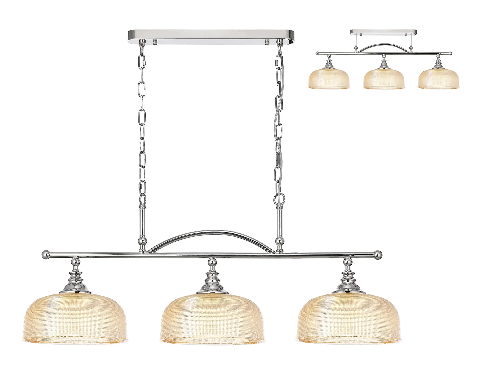 Cleron Semi Flush / Kitchen Light, 2/3, Satin Nickel, Polished Nickel, Antique Brass / Prismatic Glass - Image 47