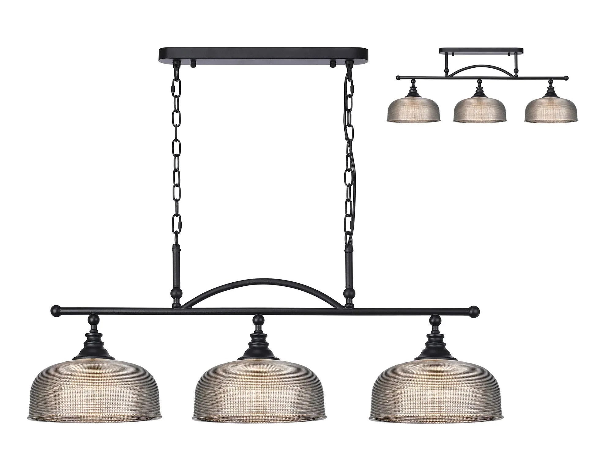 Cleron Semi Flush / Kitchen Light, 2/3, Satin Nickel, Polished Nickel, Antique Brass / Prismatic Glass - Image 48