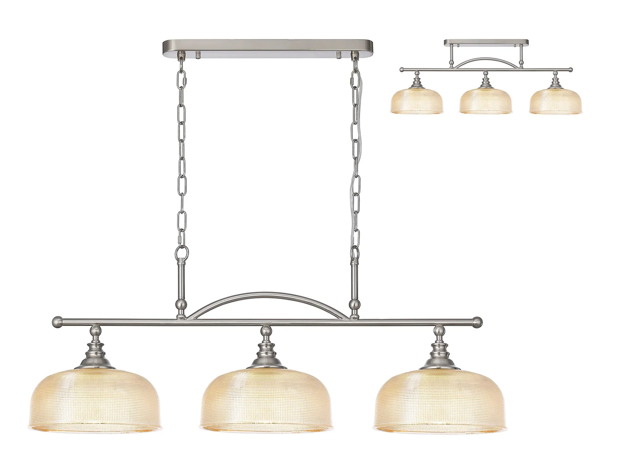 Cleron Semi Flush / Kitchen Light, 2/3, Satin Nickel, Polished Nickel, Antique Brass / Prismatic Glass - Image 50