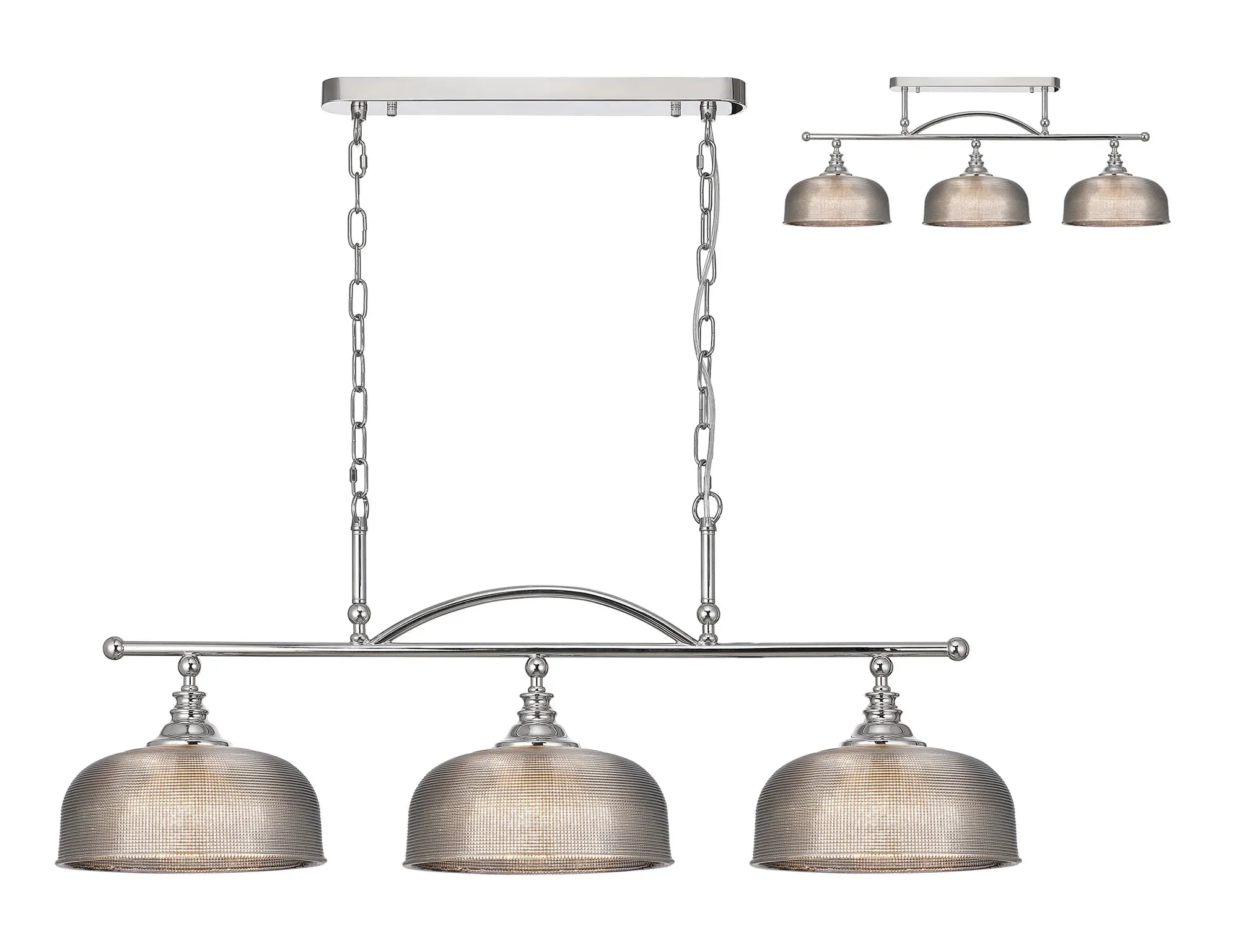 Cleron Semi Flush / Kitchen Light, 2/3, Satin Nickel, Polished Nickel, Antique Brass / Prismatic Glass - Image 51