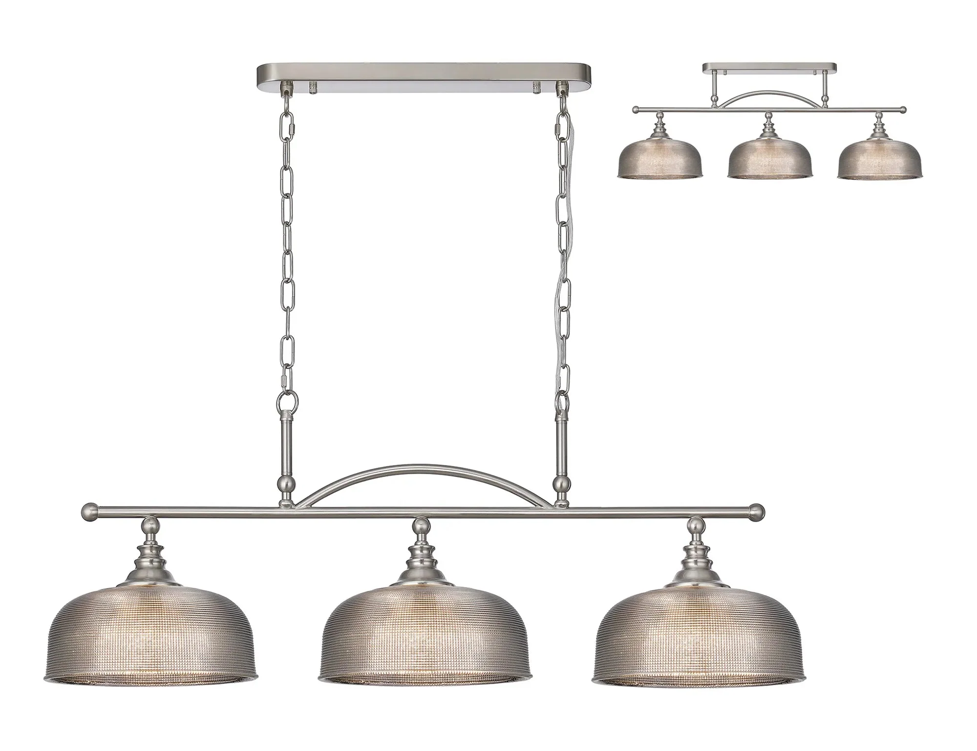 Cleron Semi Flush / Kitchen Light, 2/3, Satin Nickel, Polished Nickel, Antique Brass / Prismatic Glass - Image 52