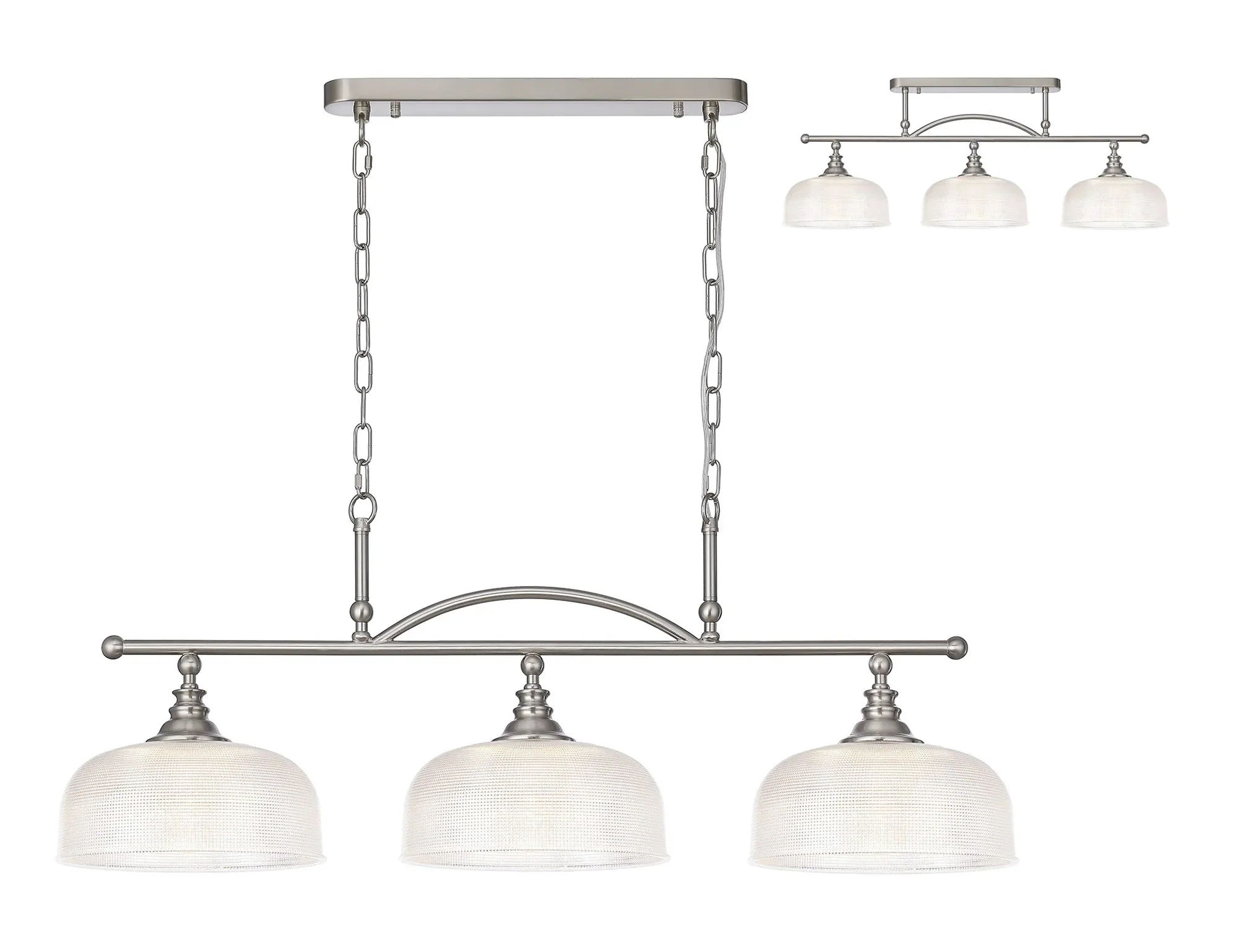 Cleron Semi Flush / Kitchen Light, 2/3, Satin Nickel, Polished Nickel, Antique Brass / Prismatic Glass - Image 53