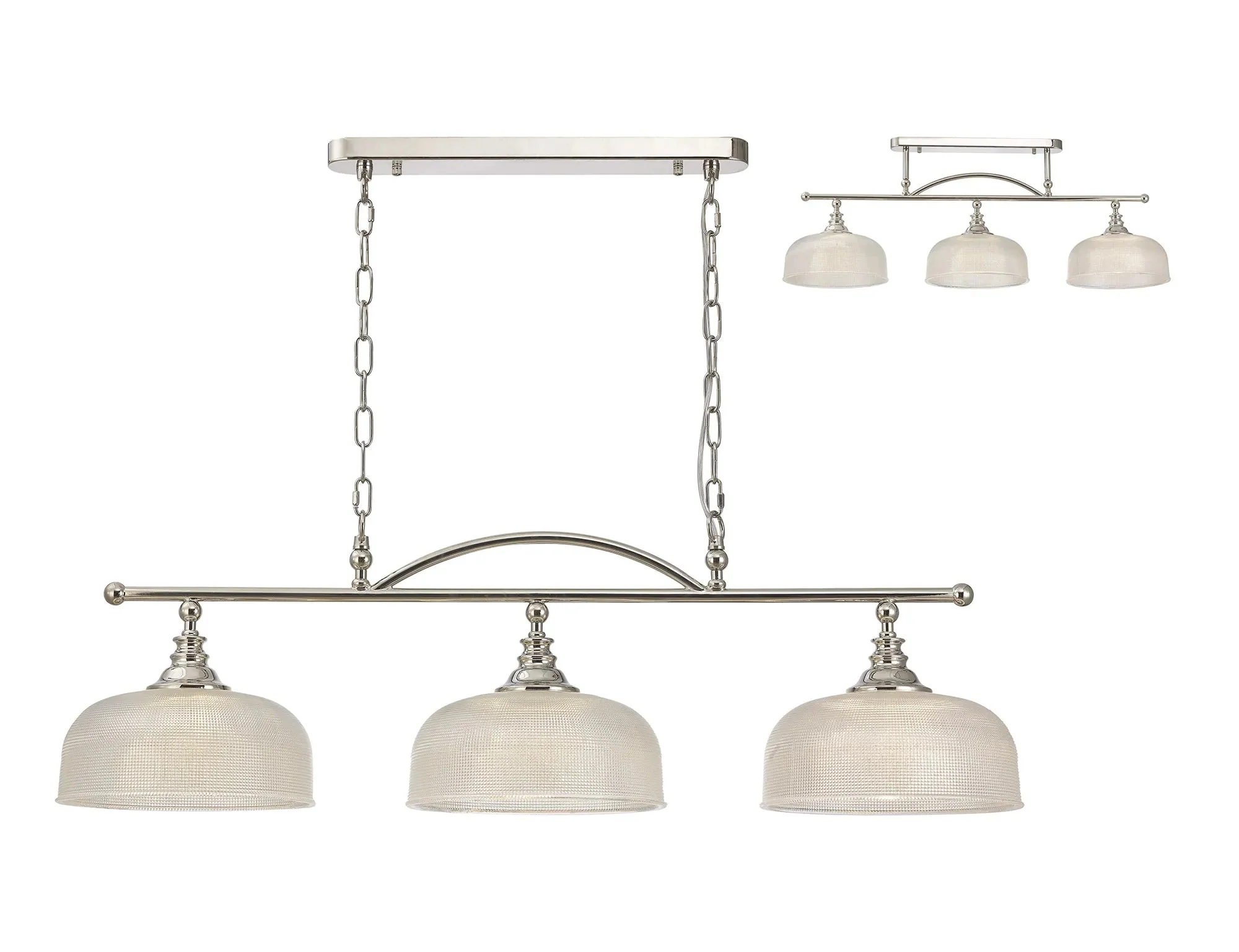 Cleron Semi Flush / Kitchen Light, 2/3, Satin Nickel, Polished Nickel, Antique Brass / Prismatic Glass - Image 54