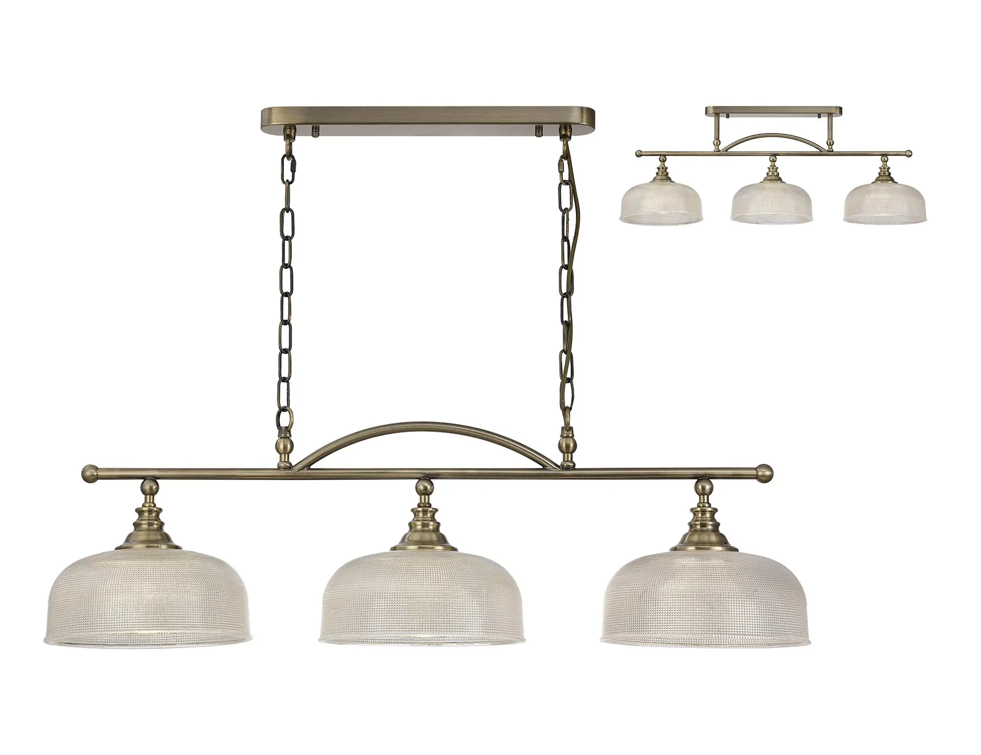 Cleron Semi Flush / Kitchen Light, 2/3, Satin Nickel, Polished Nickel, Antique Brass / Prismatic Glass - Image 55
