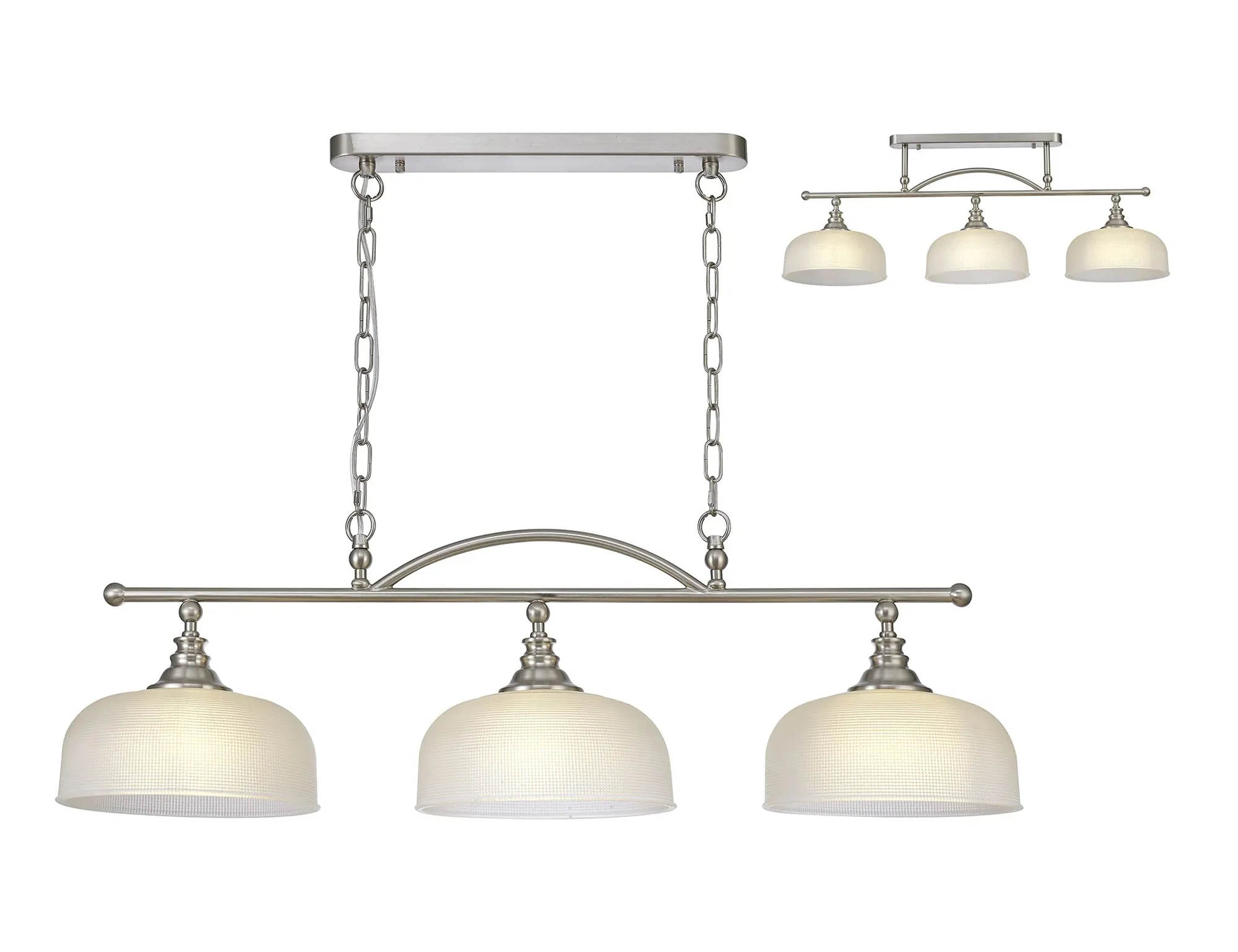 Cleron Semi Flush / Kitchen Light, 2/3, Satin Nickel, Polished Nickel, Antique Brass / Prismatic Glass - Image 56
